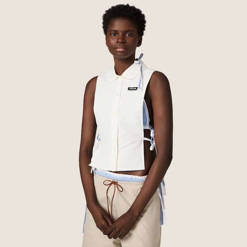 Chemise en popeline flammée à nouer sur le côté