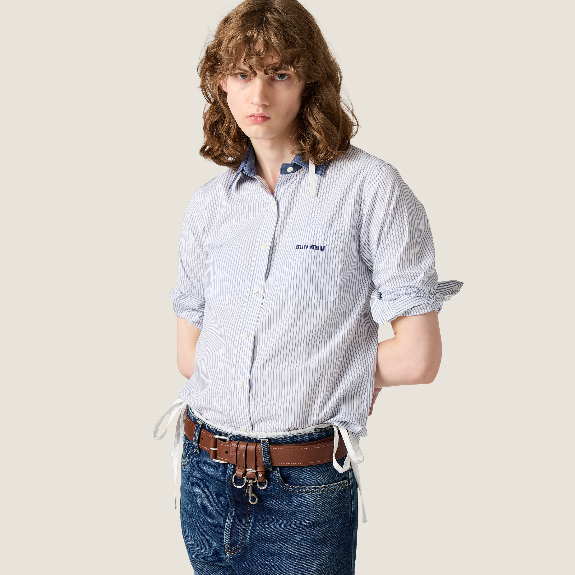 Striped poplin shirt - thumbnail 4
