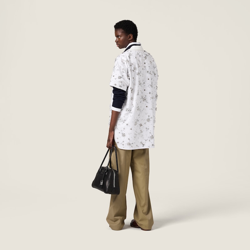 Embroidered gabardine and chino shirt