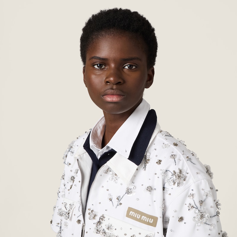Embroidered gabardine and chino shirt