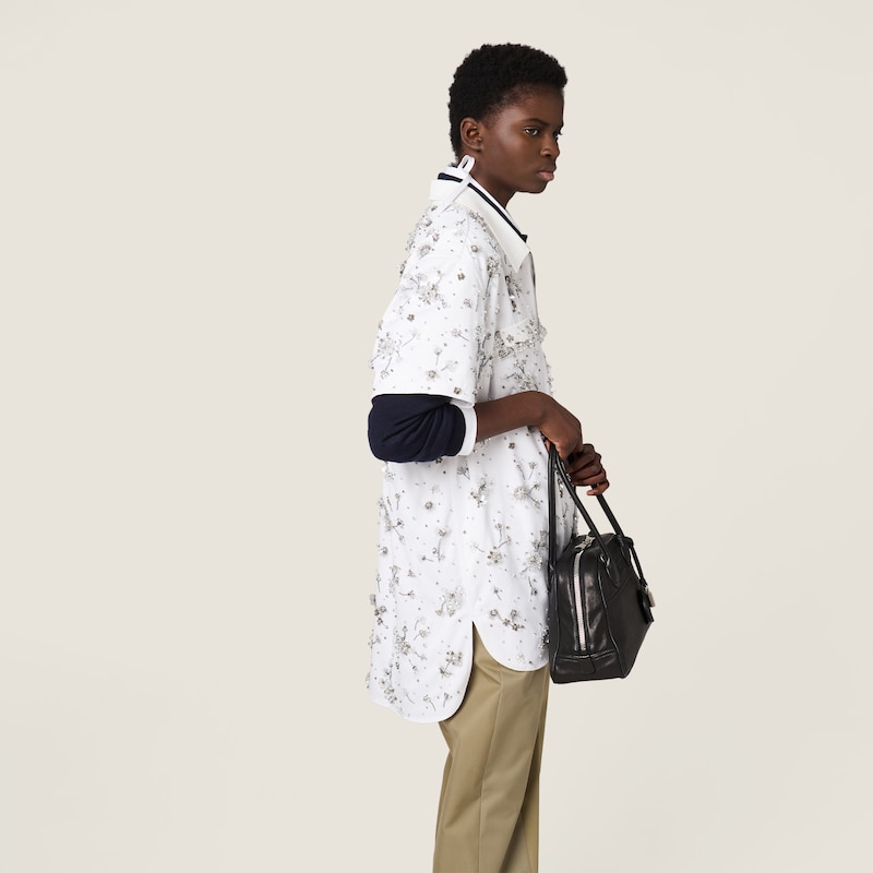 Embroidered gabardine and chino shirt