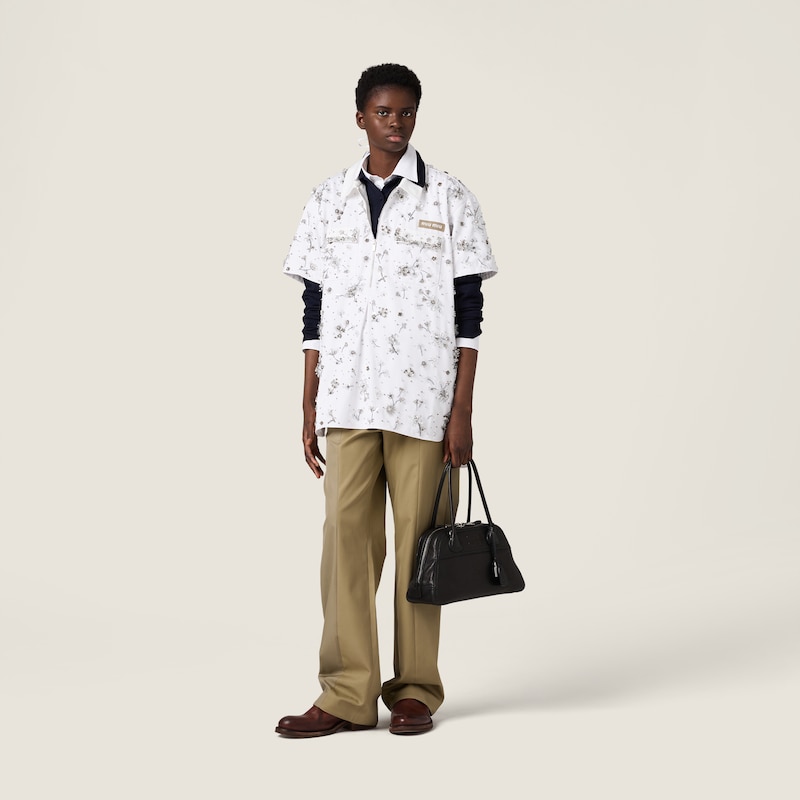 Embroidered gabardine and chino shirt