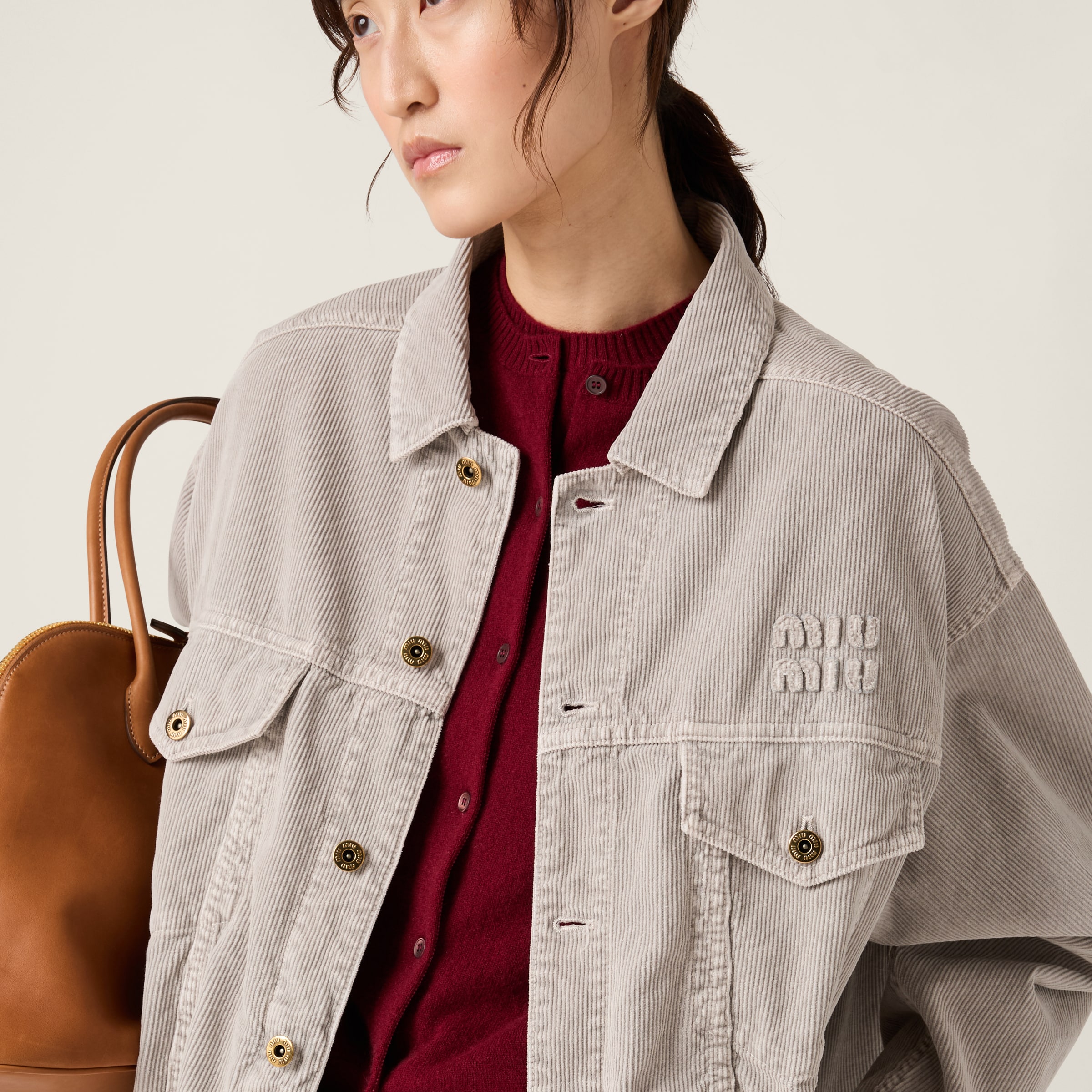 Miu Miu Washed Velvet Blouson Jacket In Granite Gray