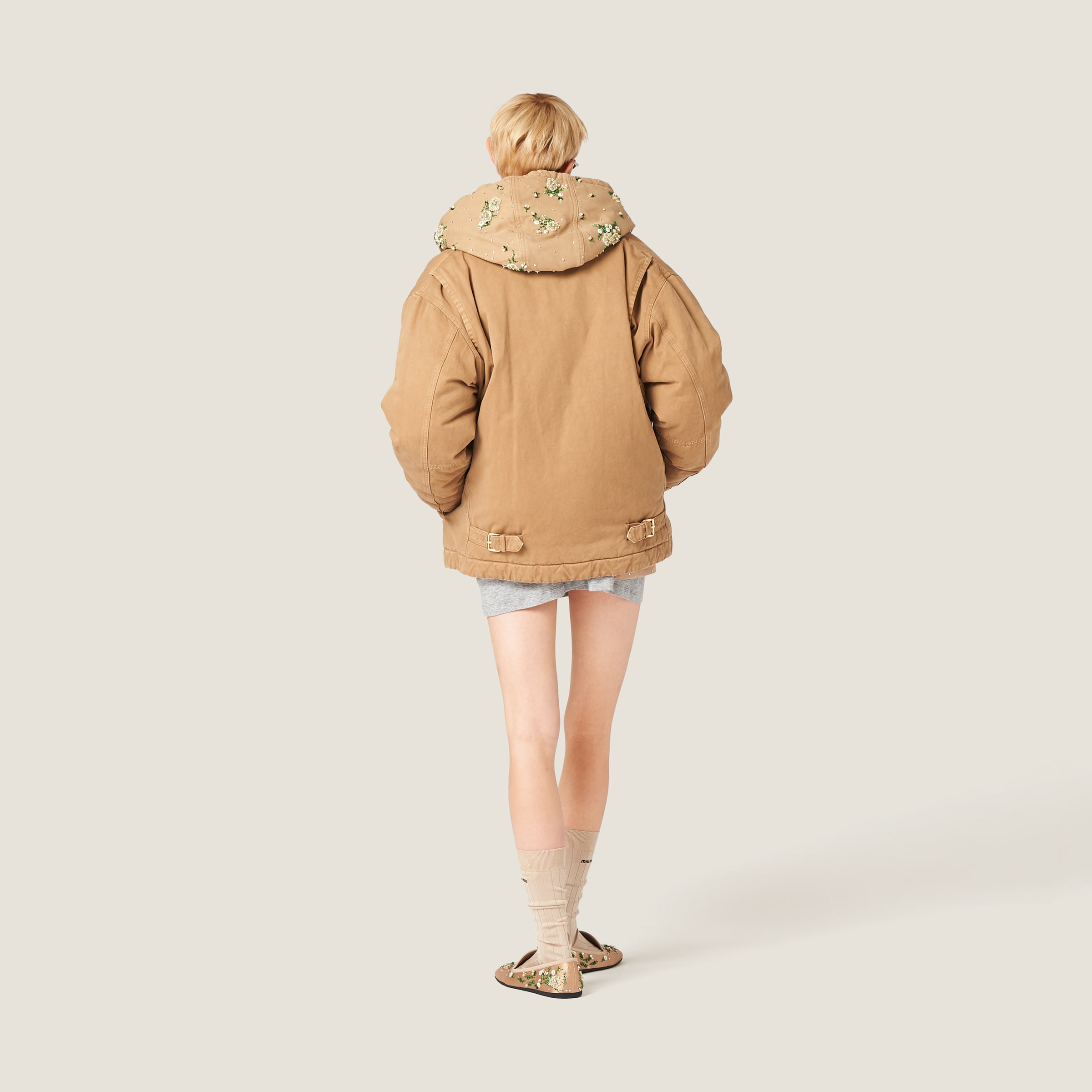 Miu Miu Embroidered Garment-dyed Gabardine Blouson Jacket In Cord