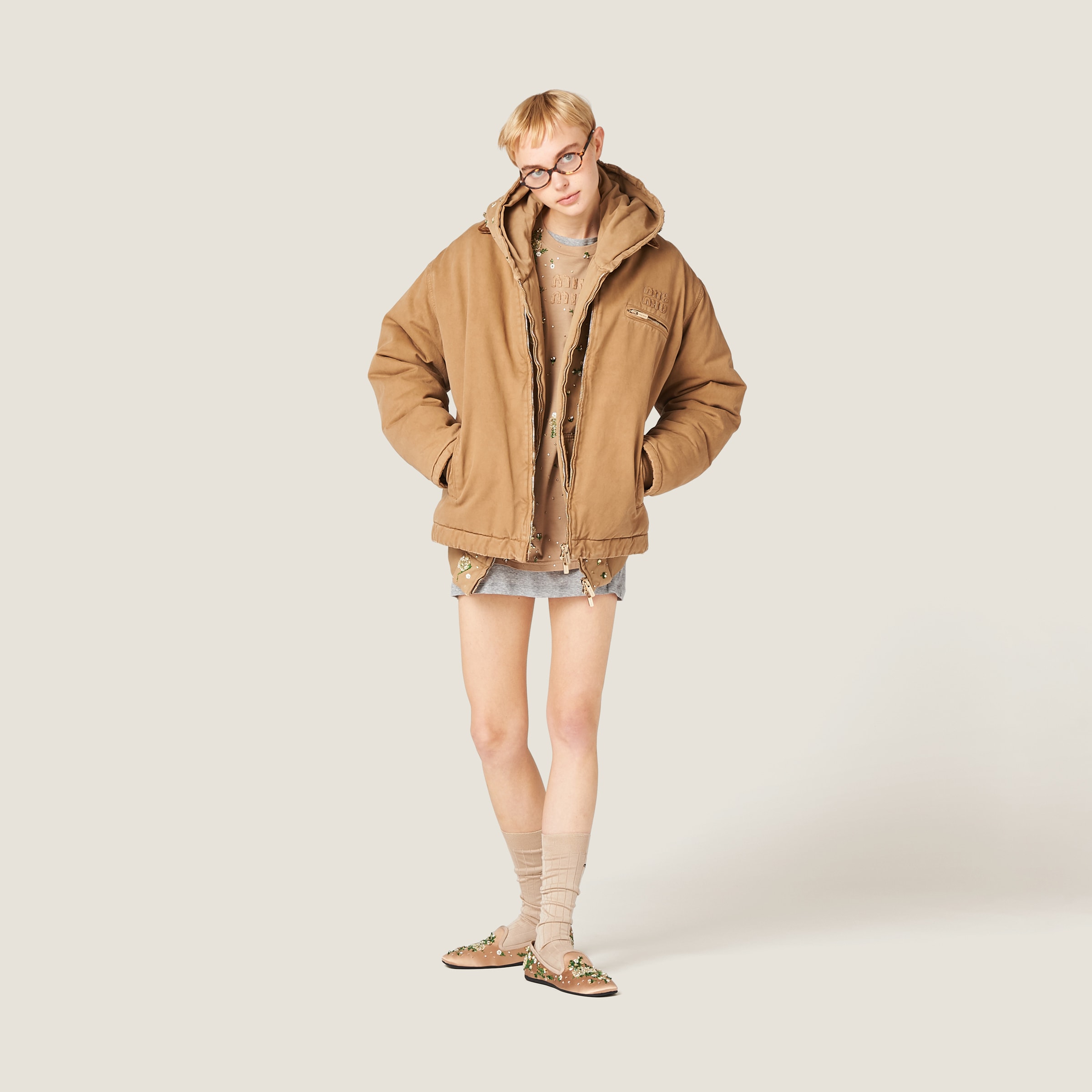 Cord Embroidered Garment-dyed Gabardine Blouson Jacket | Miu Miu Cord Embroidered Garment-dyed Gabardine Blouson Jacket | Miu Miu