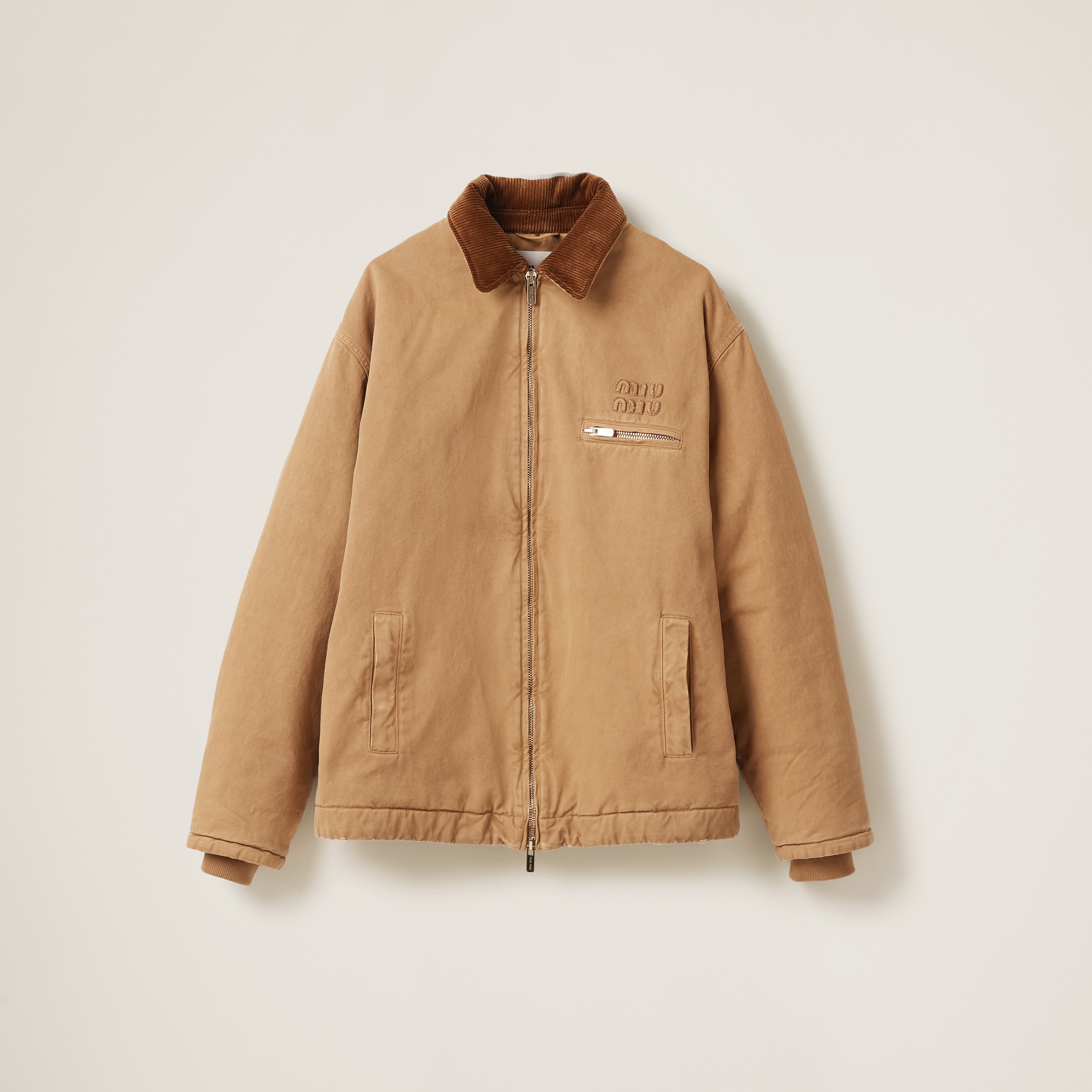 Miumiu Embroidered Garment-dyed Gabardine Blouson Jacket In Cord