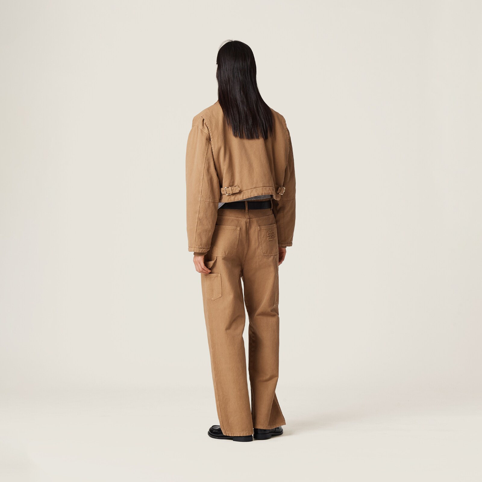 MIUMIU 24 years cotton Garment dyed logo denim jacket Blouson outer GWB237 Brown 40