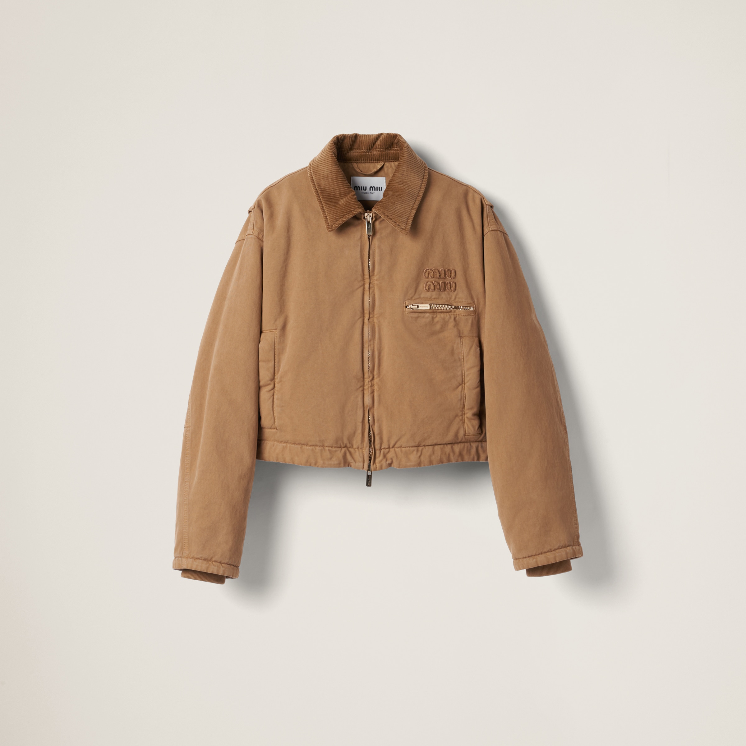 Miu Miu Garment-dyed Gabardine Blouson Jacket In Cord