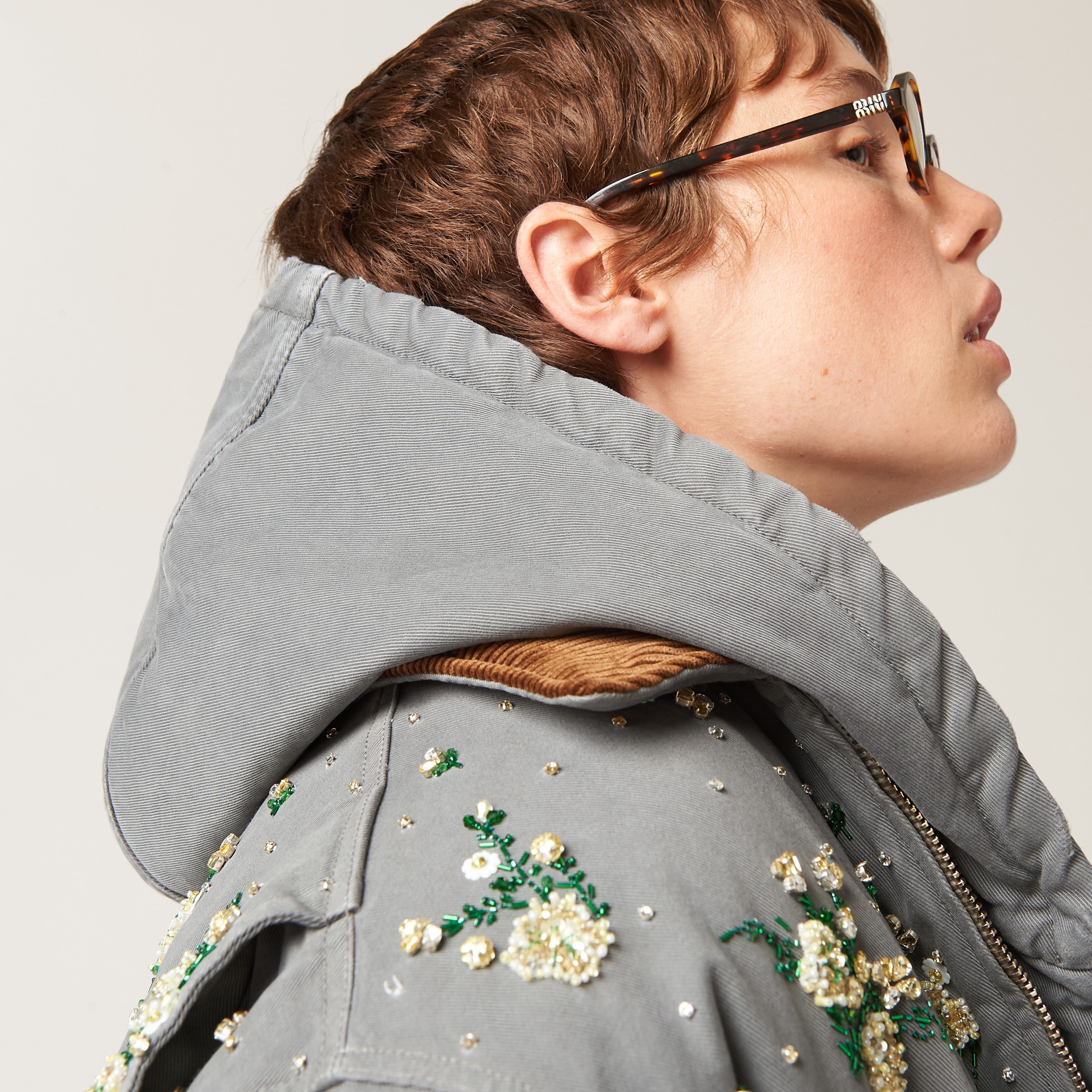 Garment-dyed blouson jacket with embroidered logo ブルゾン Iron Gray Garment-dyed Blouson Jacket With Embroidered Logo