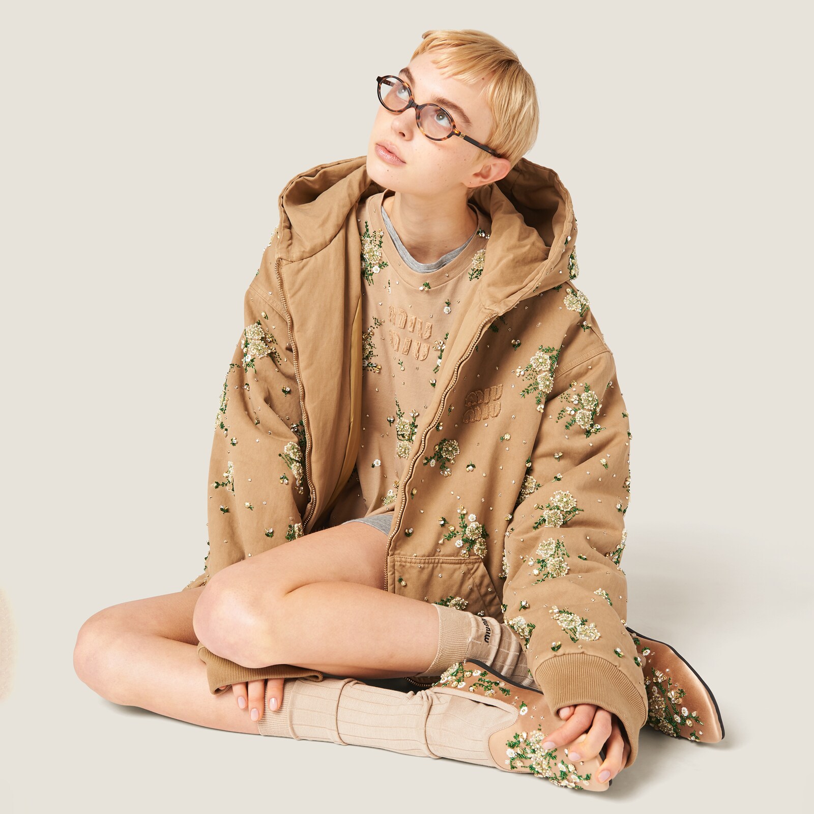 Garment-Dyed Old Gabardine Blouson With Embroidery