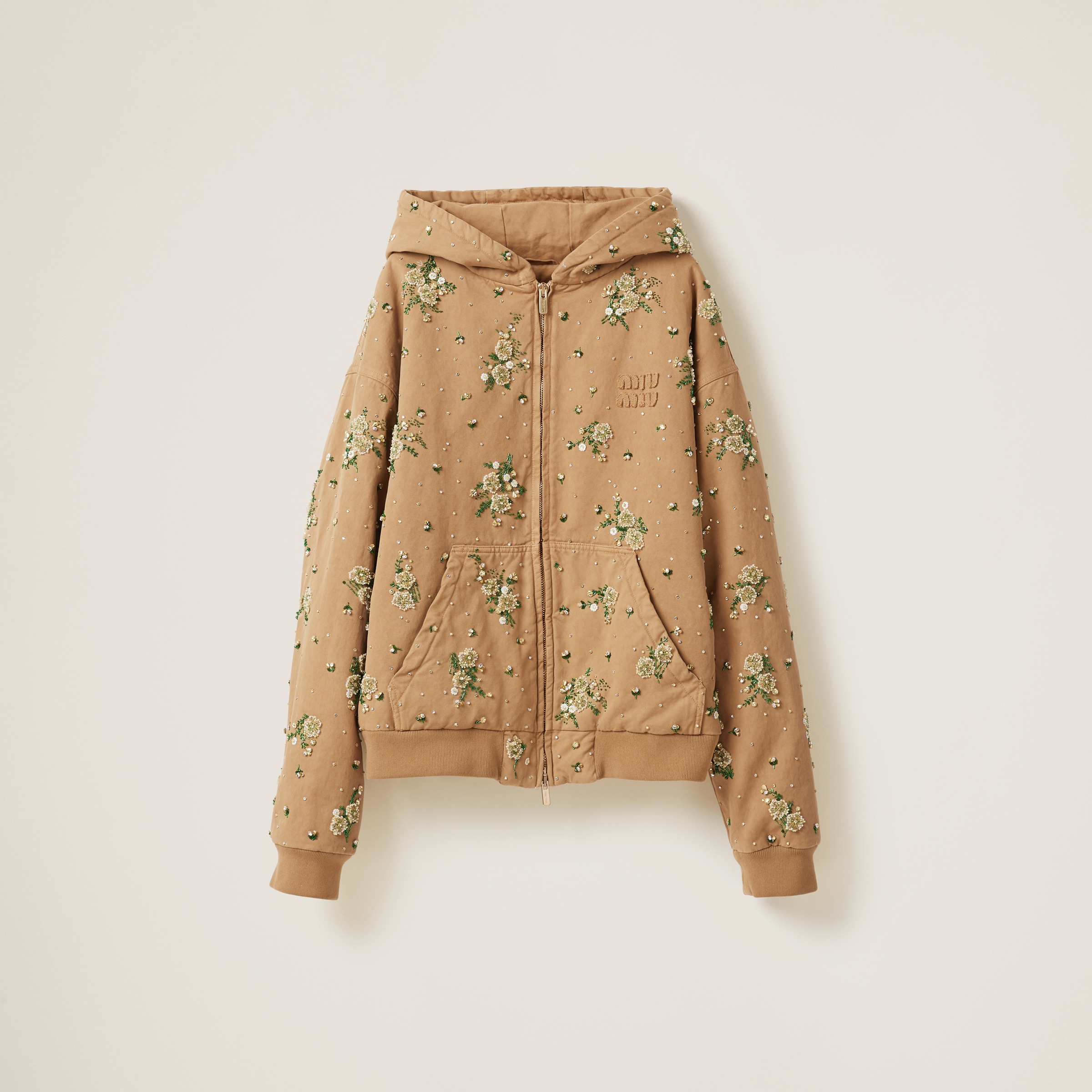 Miumiu Embroidered Garment-dyed Gabardine Blouson Jacket In Cord