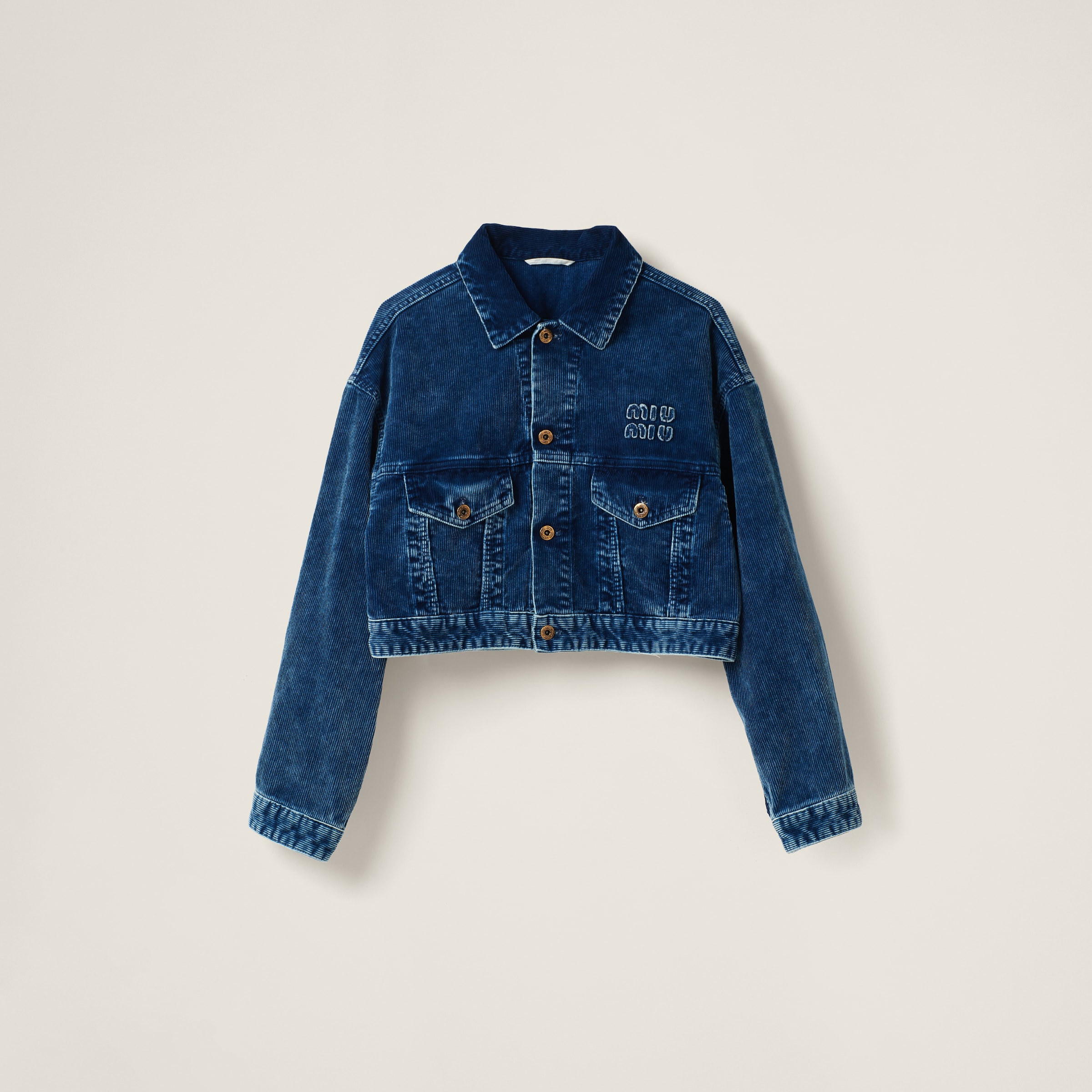 Indigo Blue Washed Velvet Blouson Jacket | Miu Miu