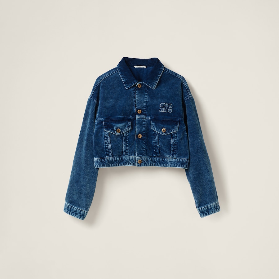 Indigo Blue Washed Velvet Blouson Jacket | Miu Miu