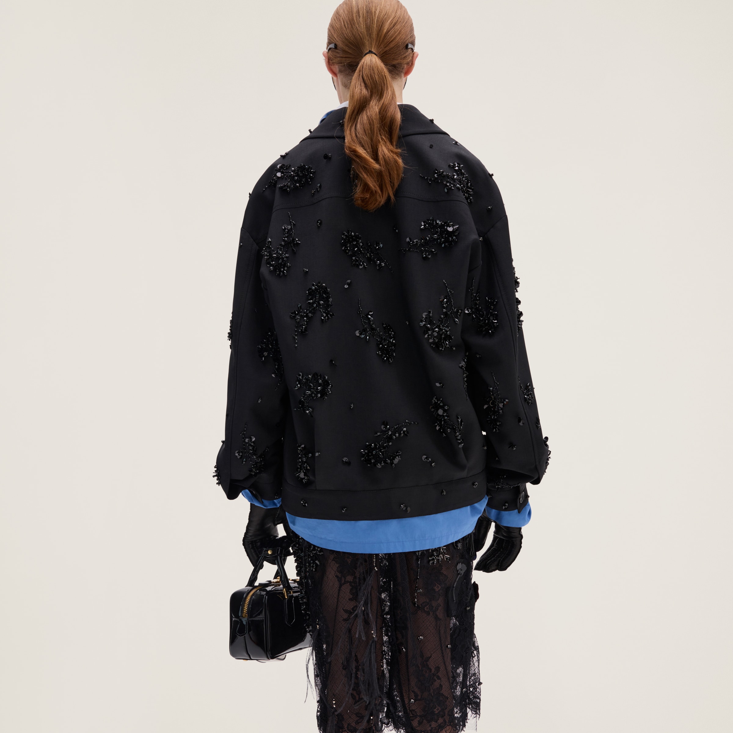 Miu Miu Embroidered Kid Mohair Blouson Jacket In Black