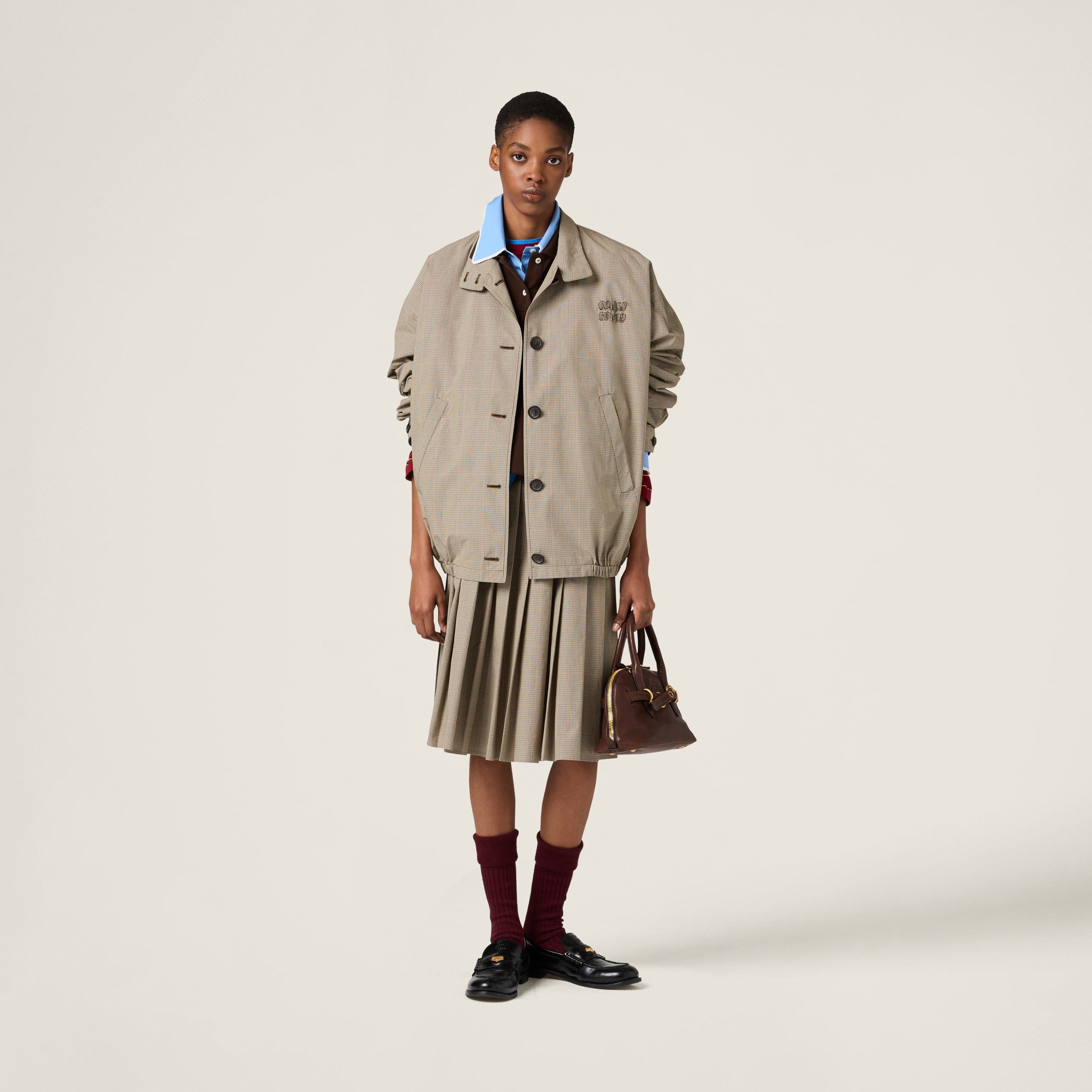 Miu Miu Technical Check Blouson Jacket In Olive Green