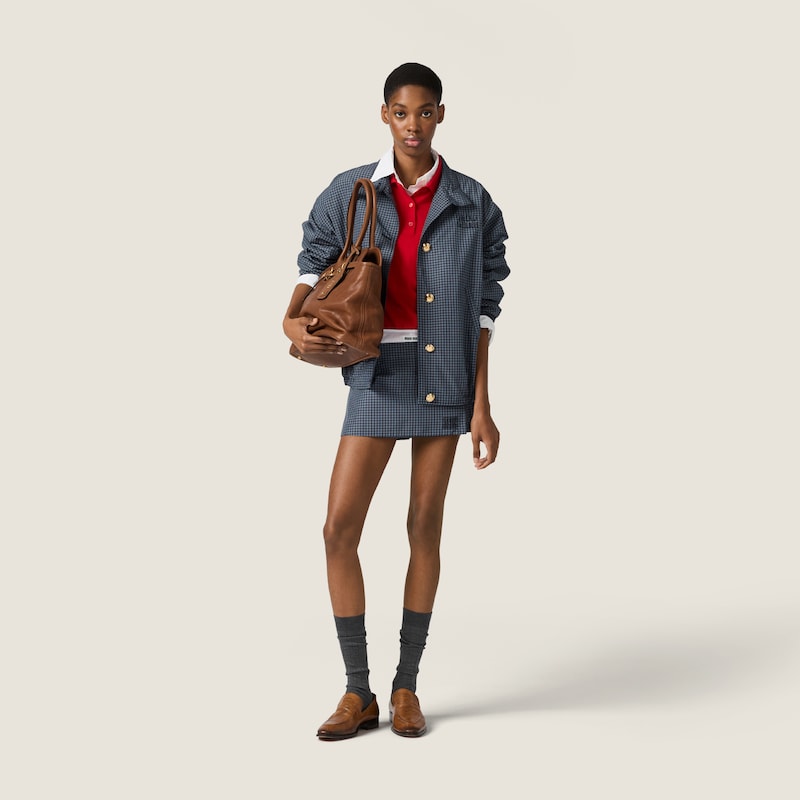 Checked technical fabric blouson jacket