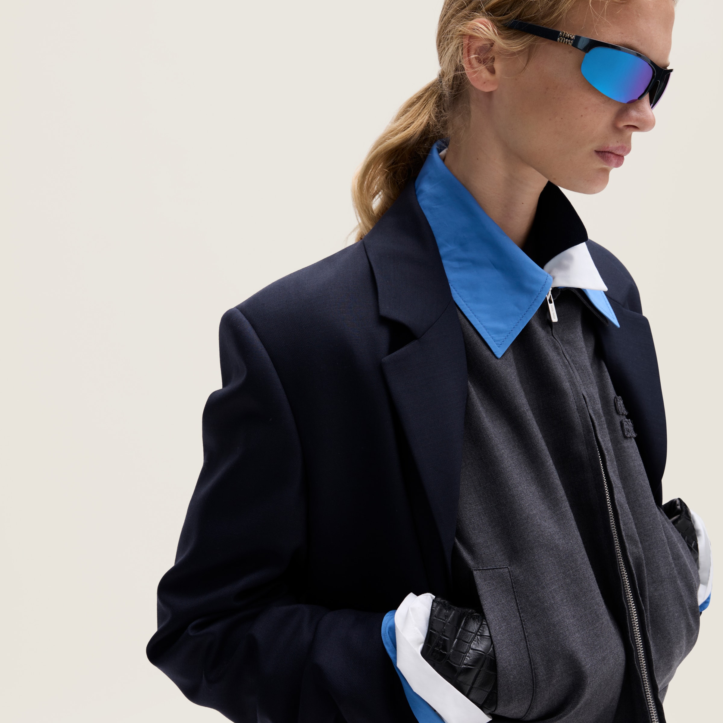 Anthracite Gray Gabardine Blouson Jacket With Poplin Collar Anthracite Gray Gabardine Blouson Jacket With Poplin Collar