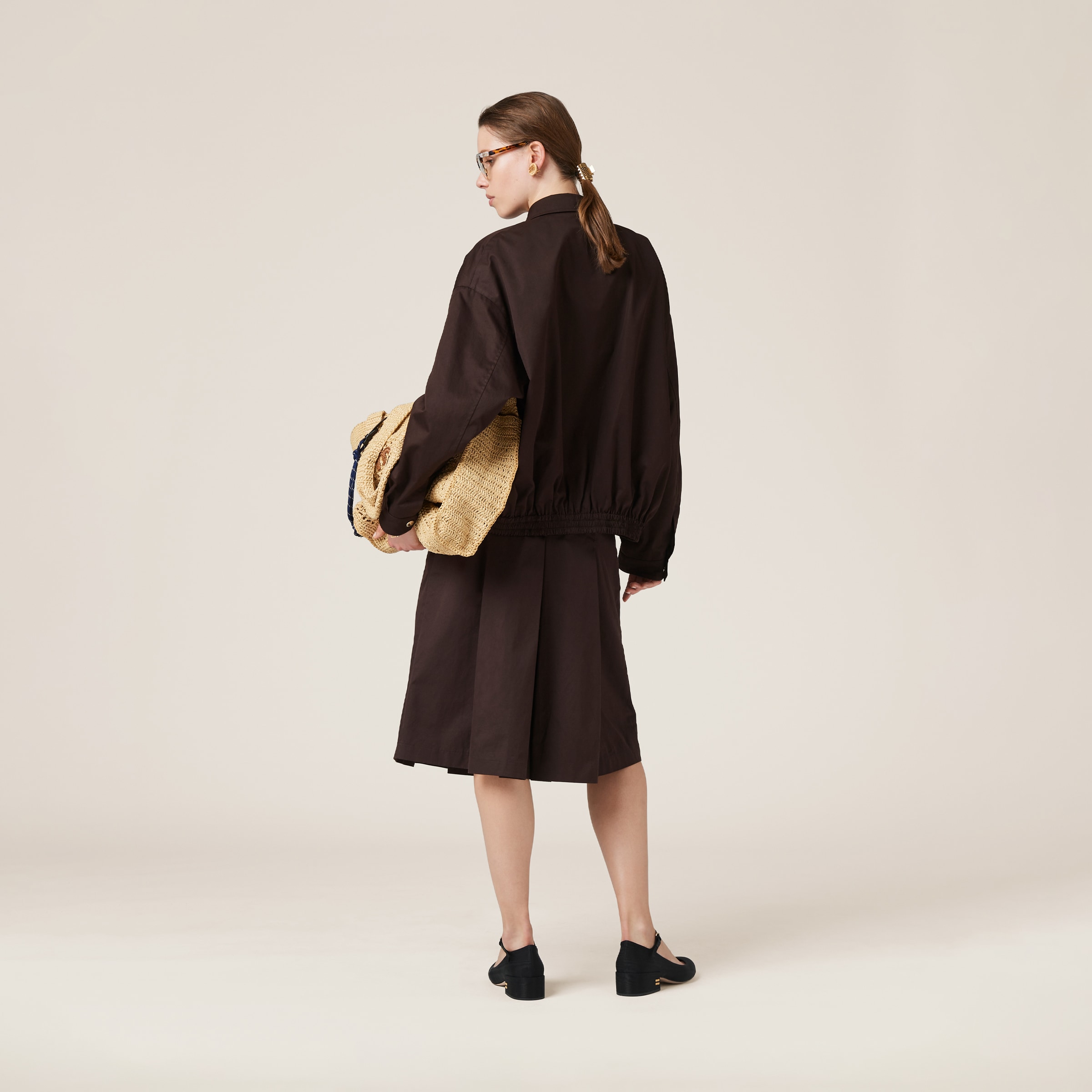Miu Miu Washed Gabardine Blouson Jacket In Cocoa Brown