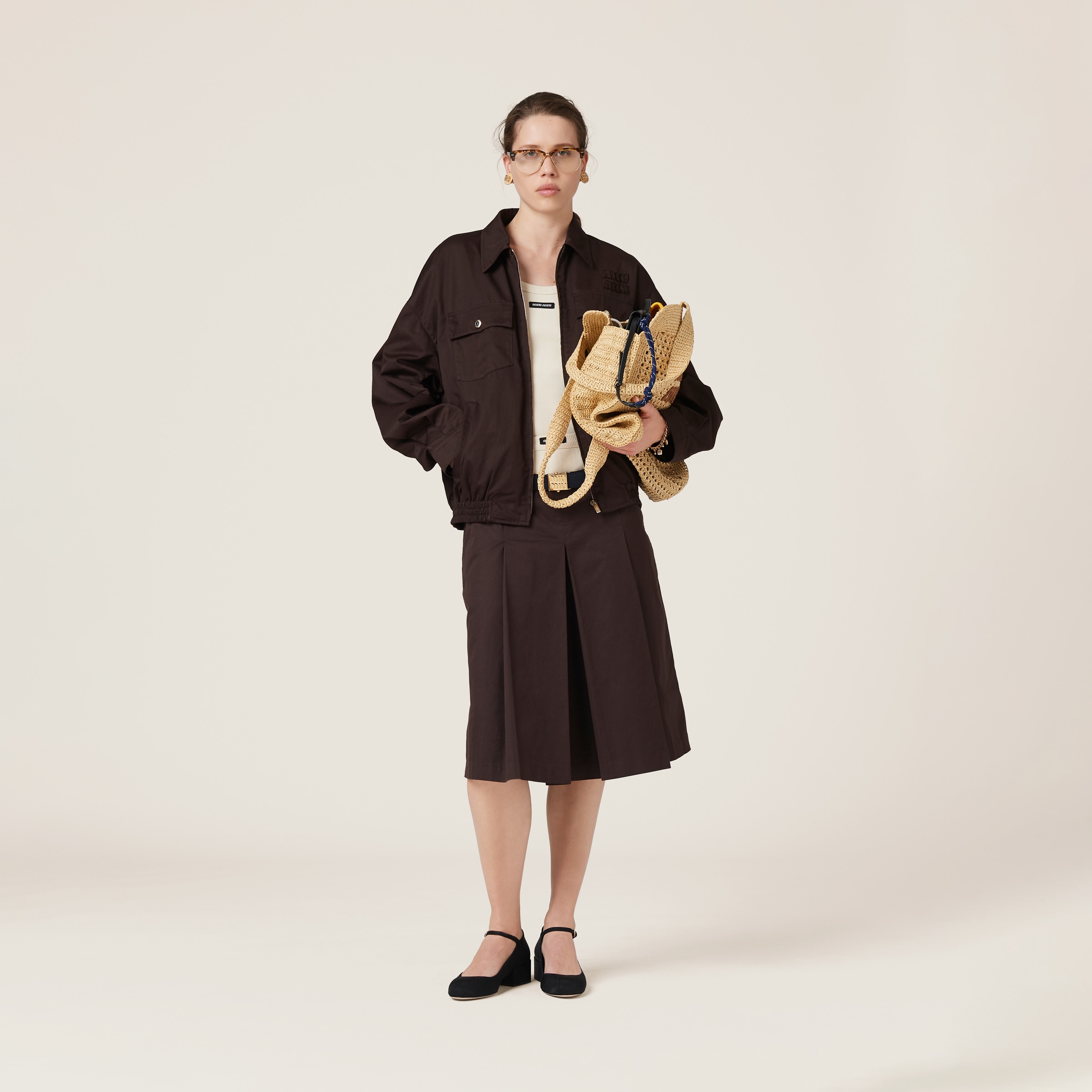 Miu Miu Washed Gabardine Blouson Jacket In Cocoa Brown