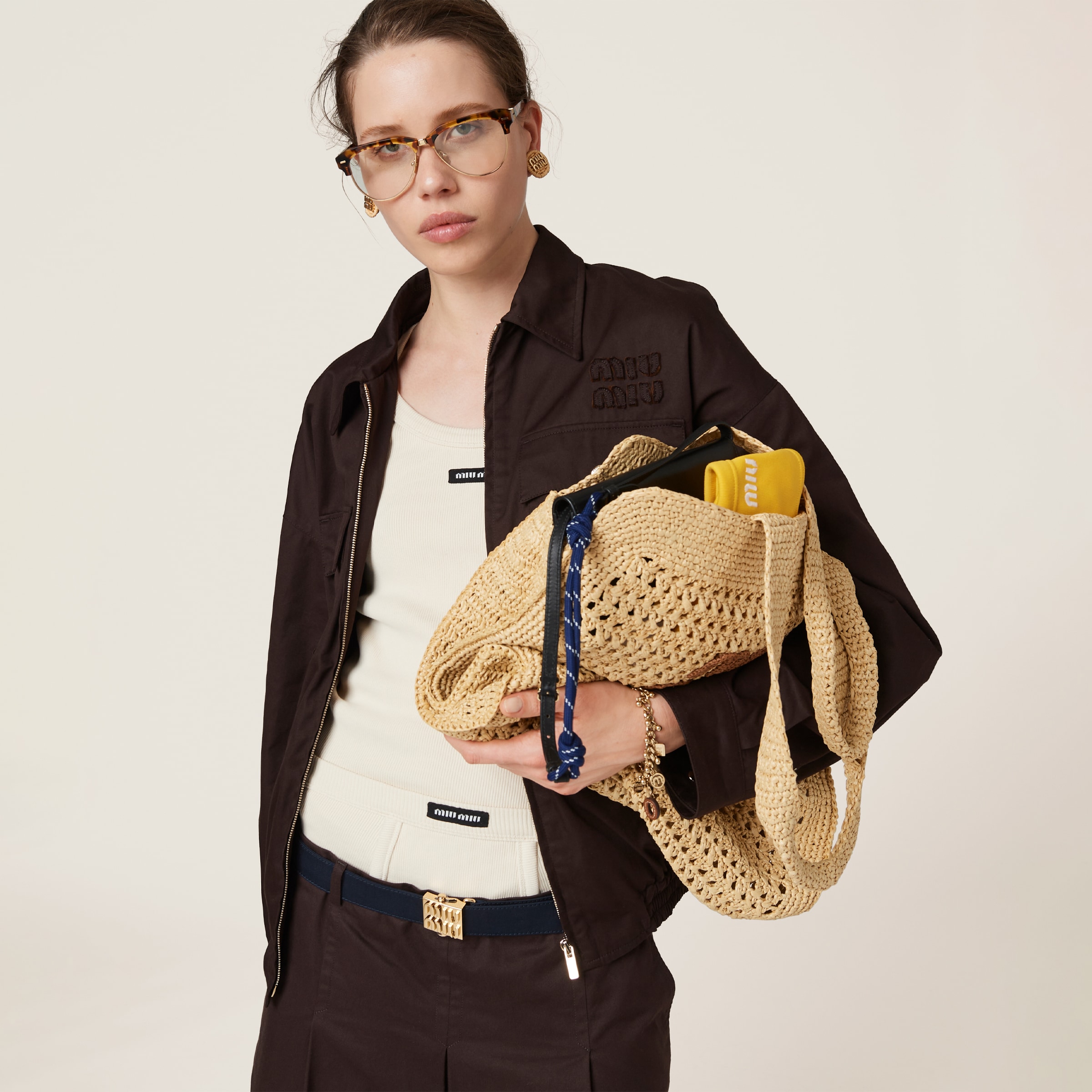 Miu Miu Washed Gabardine Blouson Jacket In Cocoa Brown