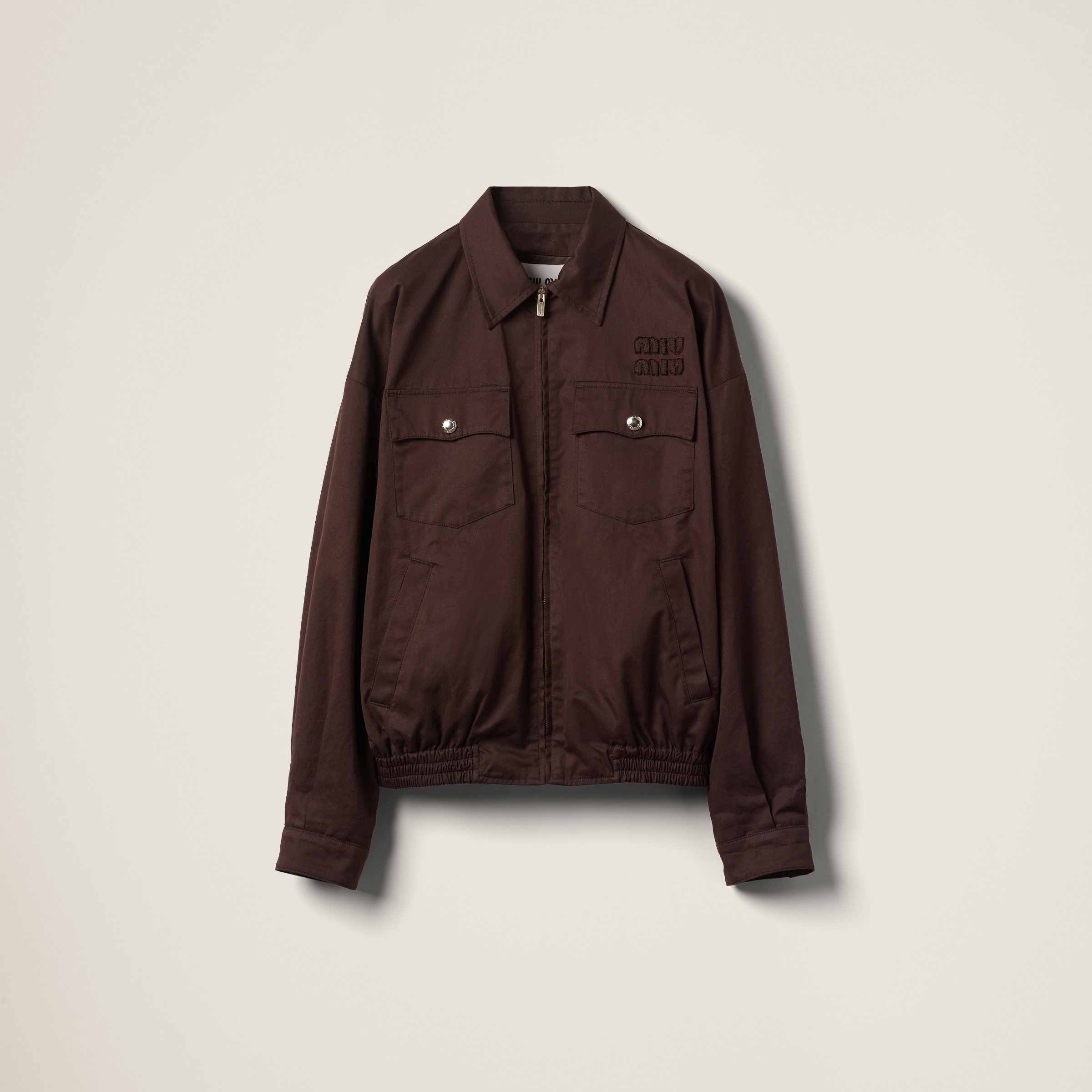 Miu Miu Washed Gabardine Blouson Jacket In Cocoa Brown