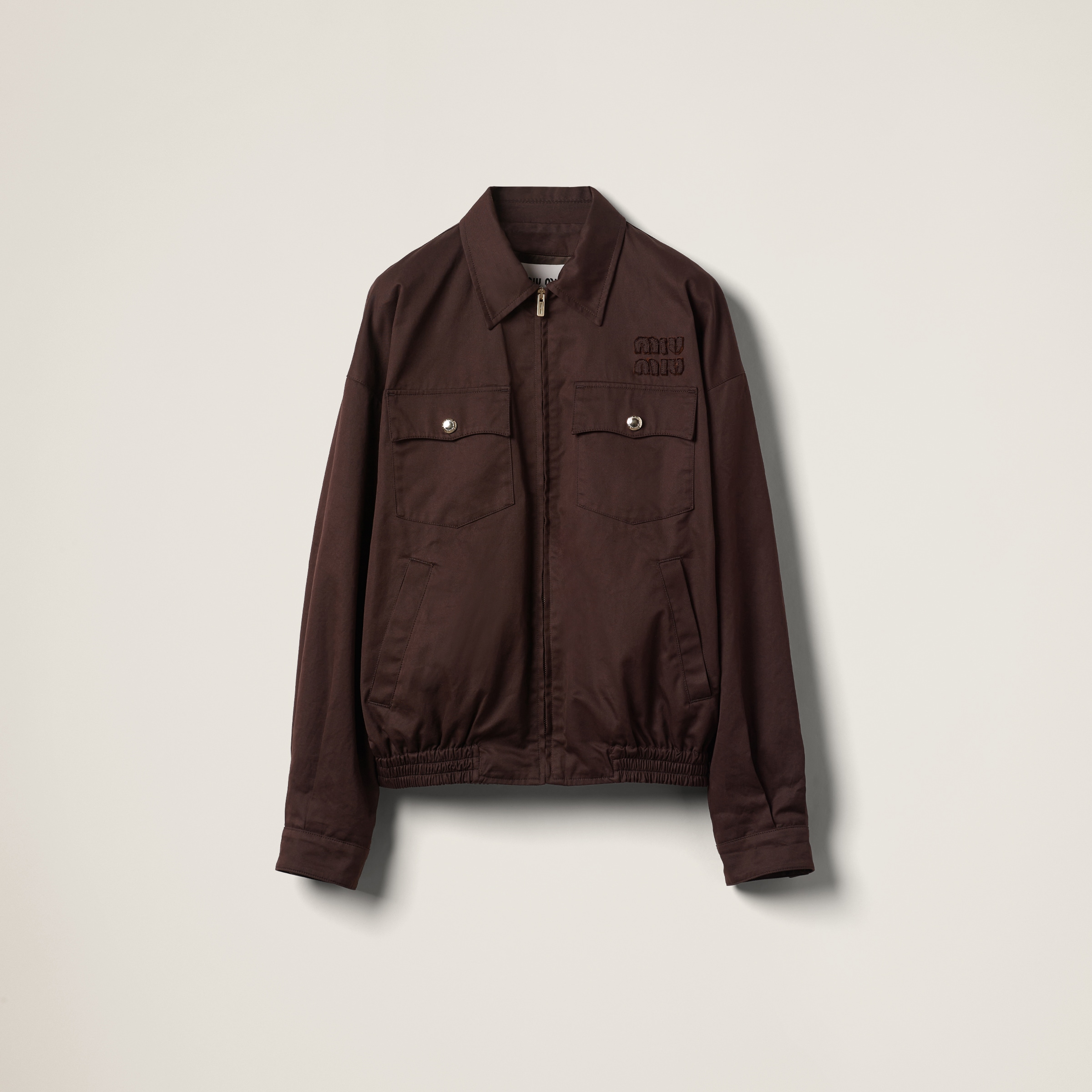 Miumiu Washed Gabardine Blouson Jacket In Brown