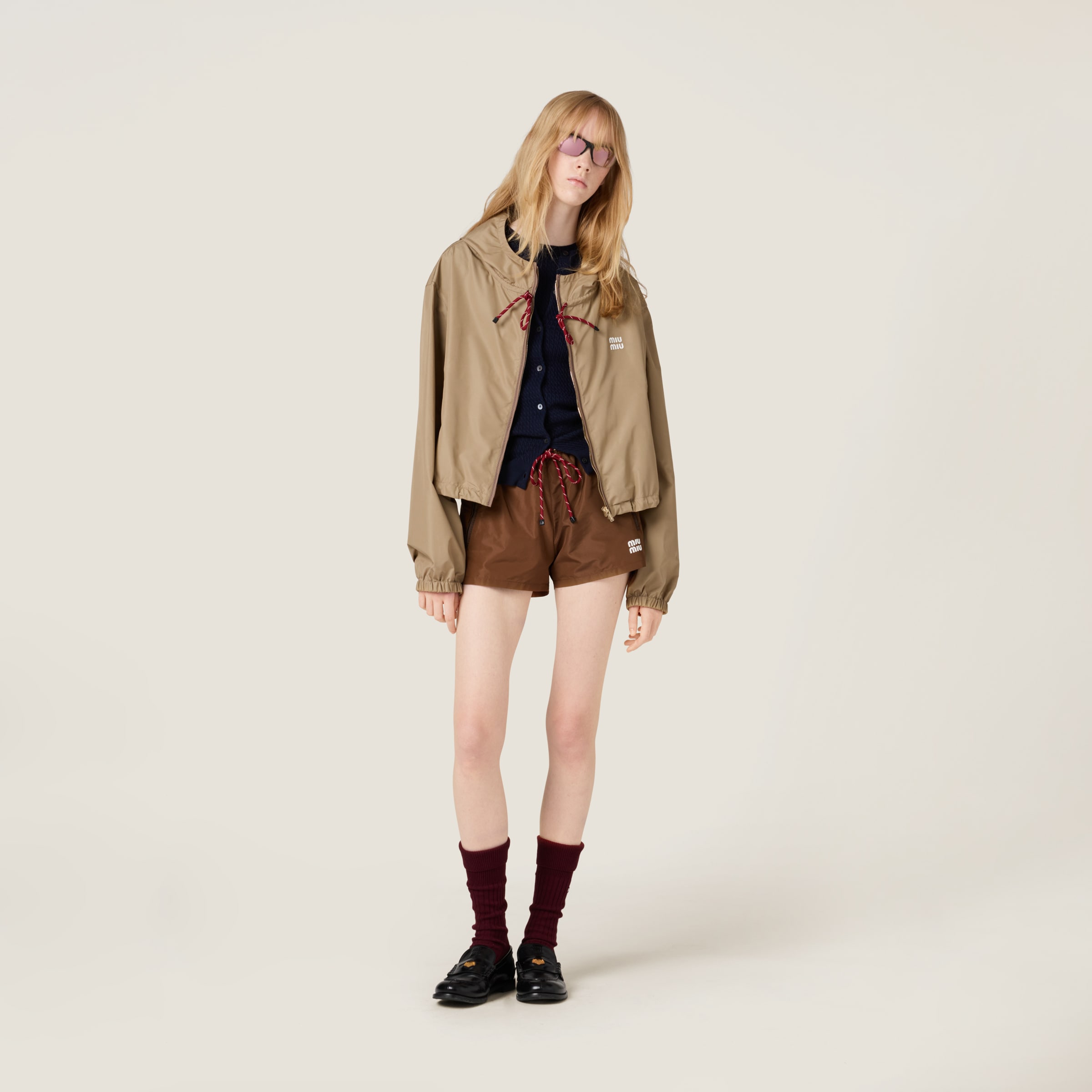 Miu Miu Technical Fabric Blouson Jacket In Clay Grey