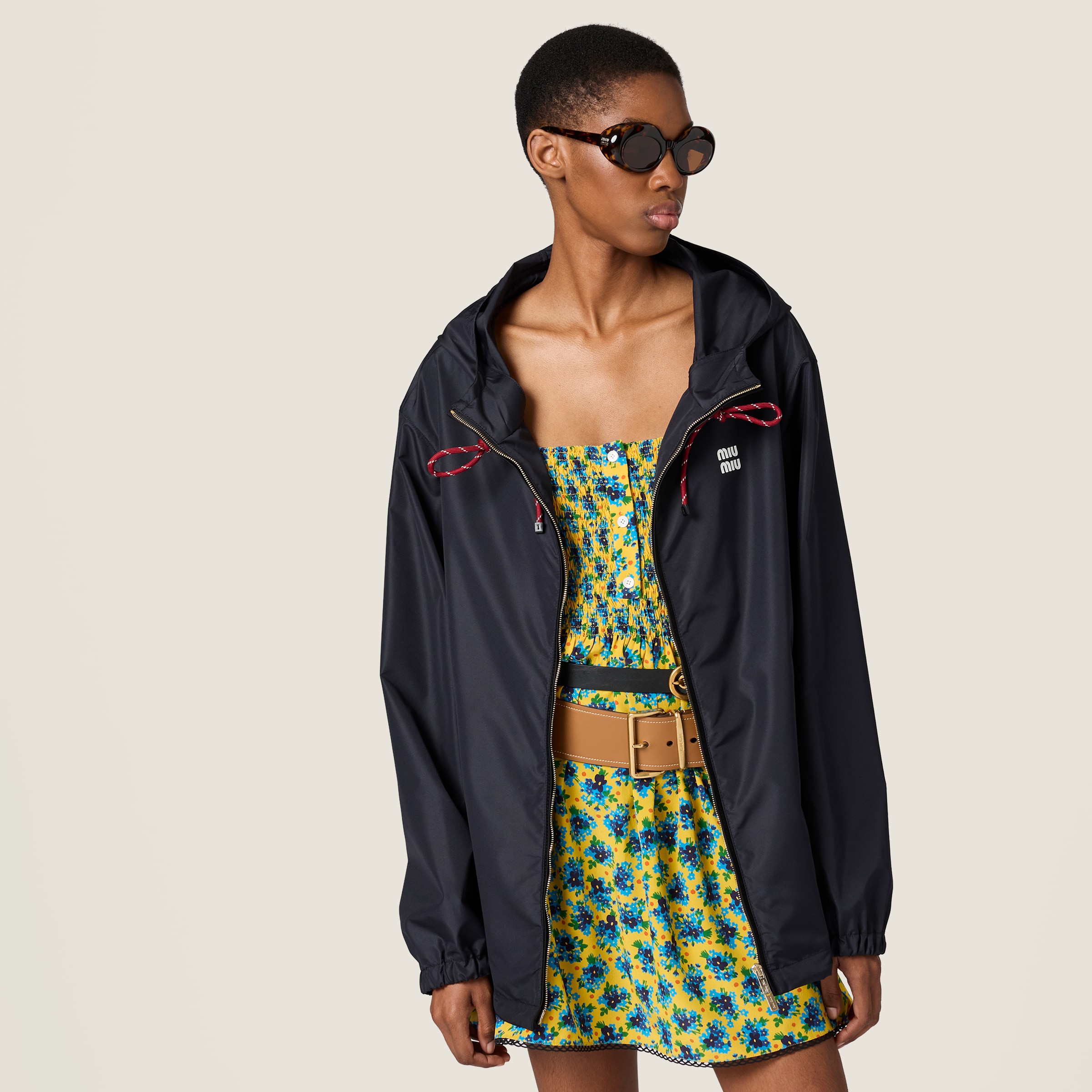 miumiu ナイロンスプリングコート ネイビー 36S Navy Technical Fabric Blouson Jacket | Miu Miu - United States