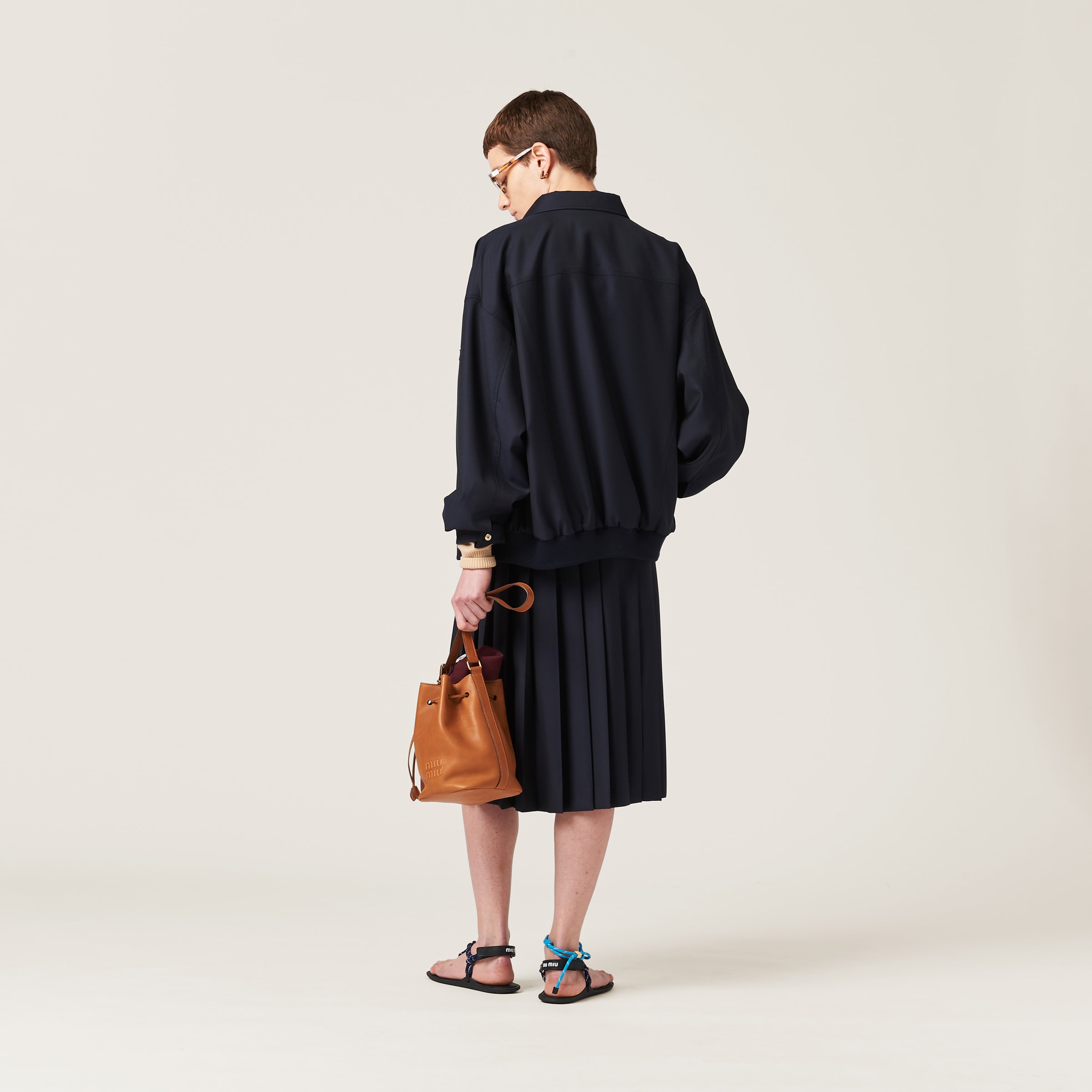 Miu Miu Panama Cotton Blouson Jacket With Pockets In Navy