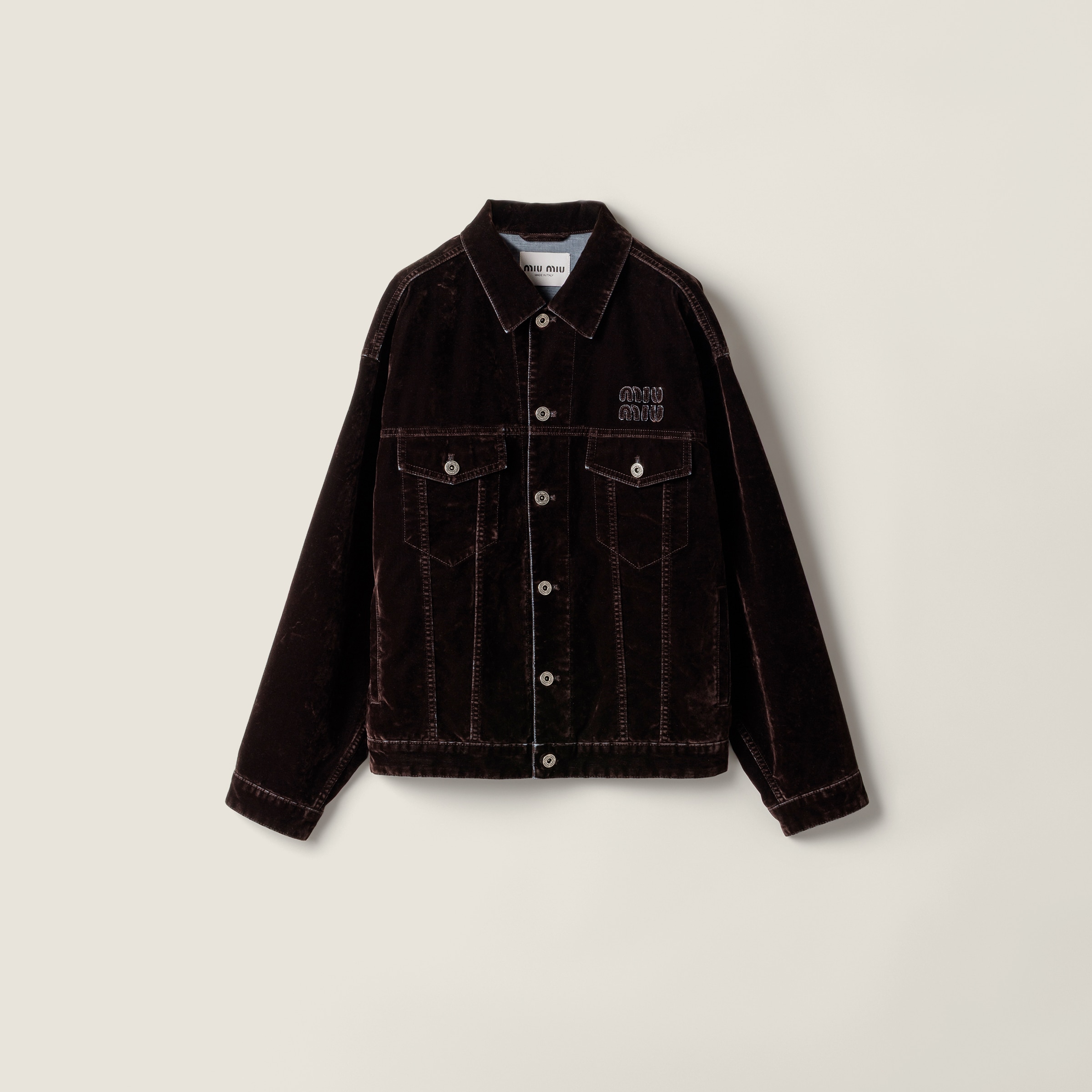 Miu Miu Flocked Chambray Jacket In Burgundy