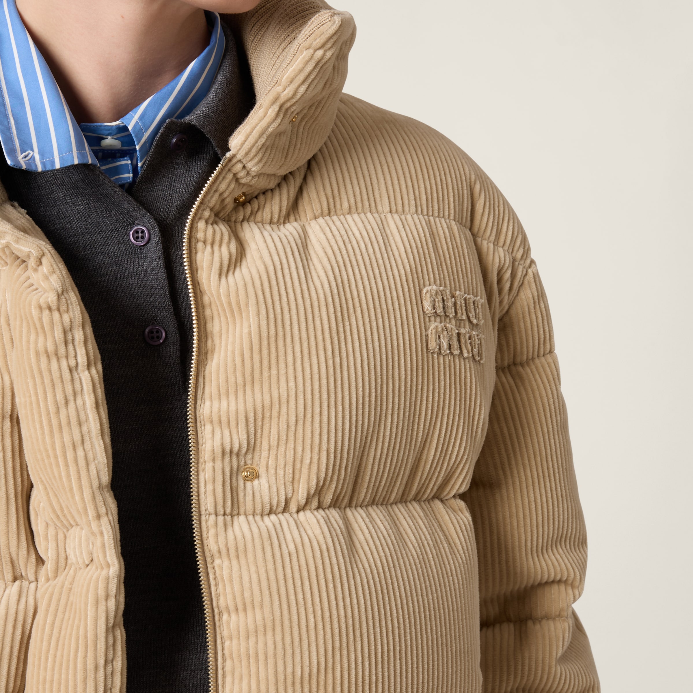 Sand Beige Medium weight Corduroy Down Jacket Miu Miu