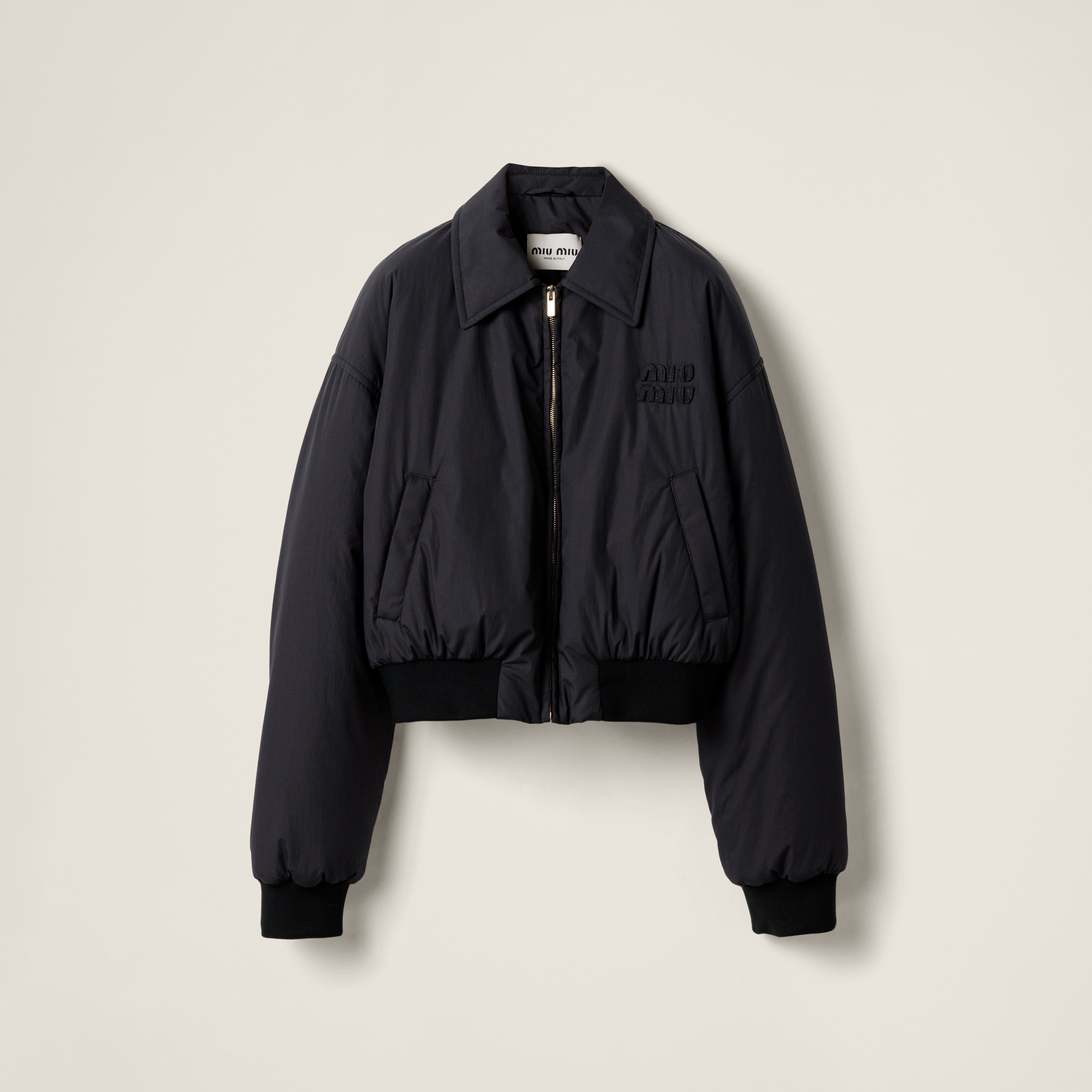 Black Technical Fabric Down Jacket Miu Miu