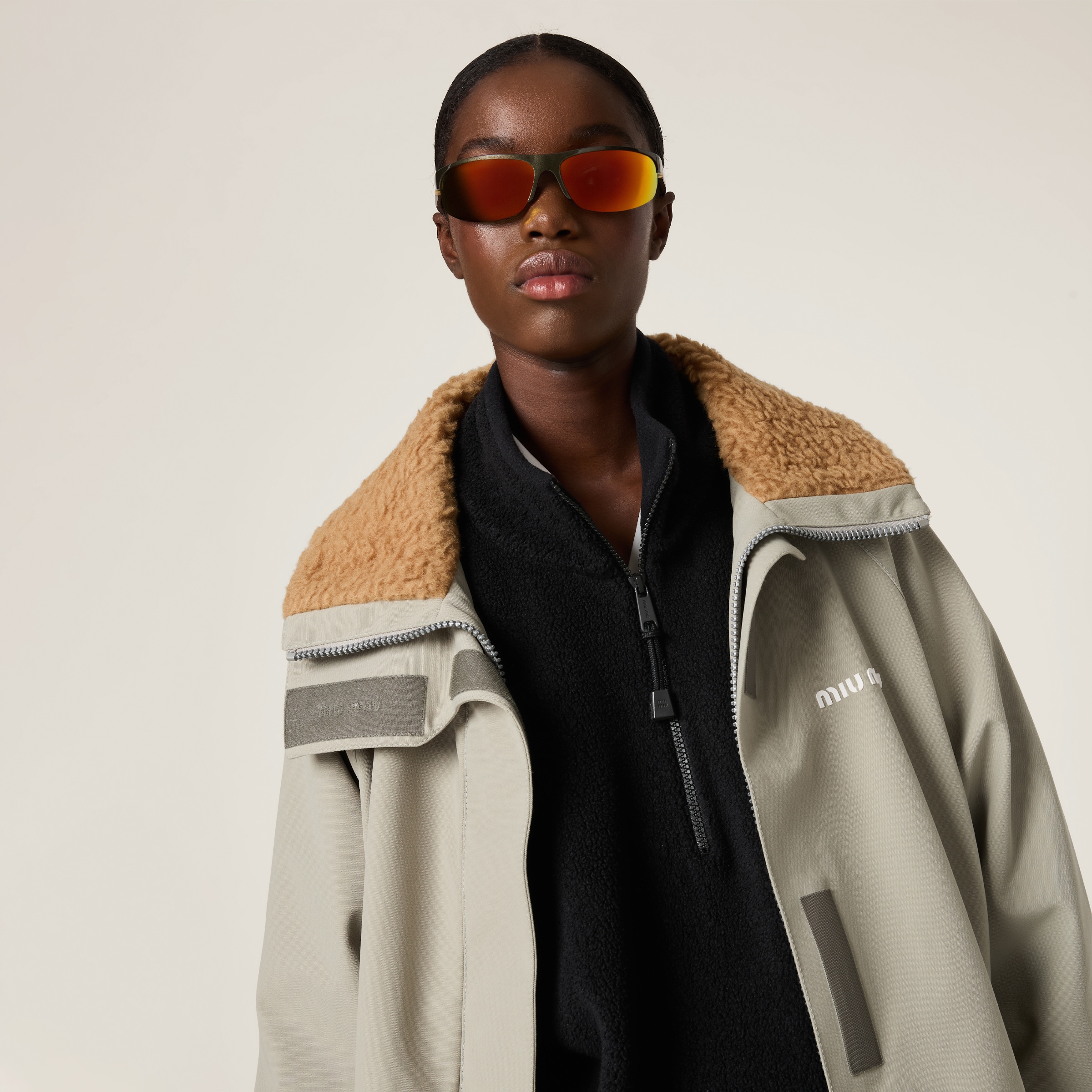 Miu Miu Cordura Blouson Jacket In Steel Gray