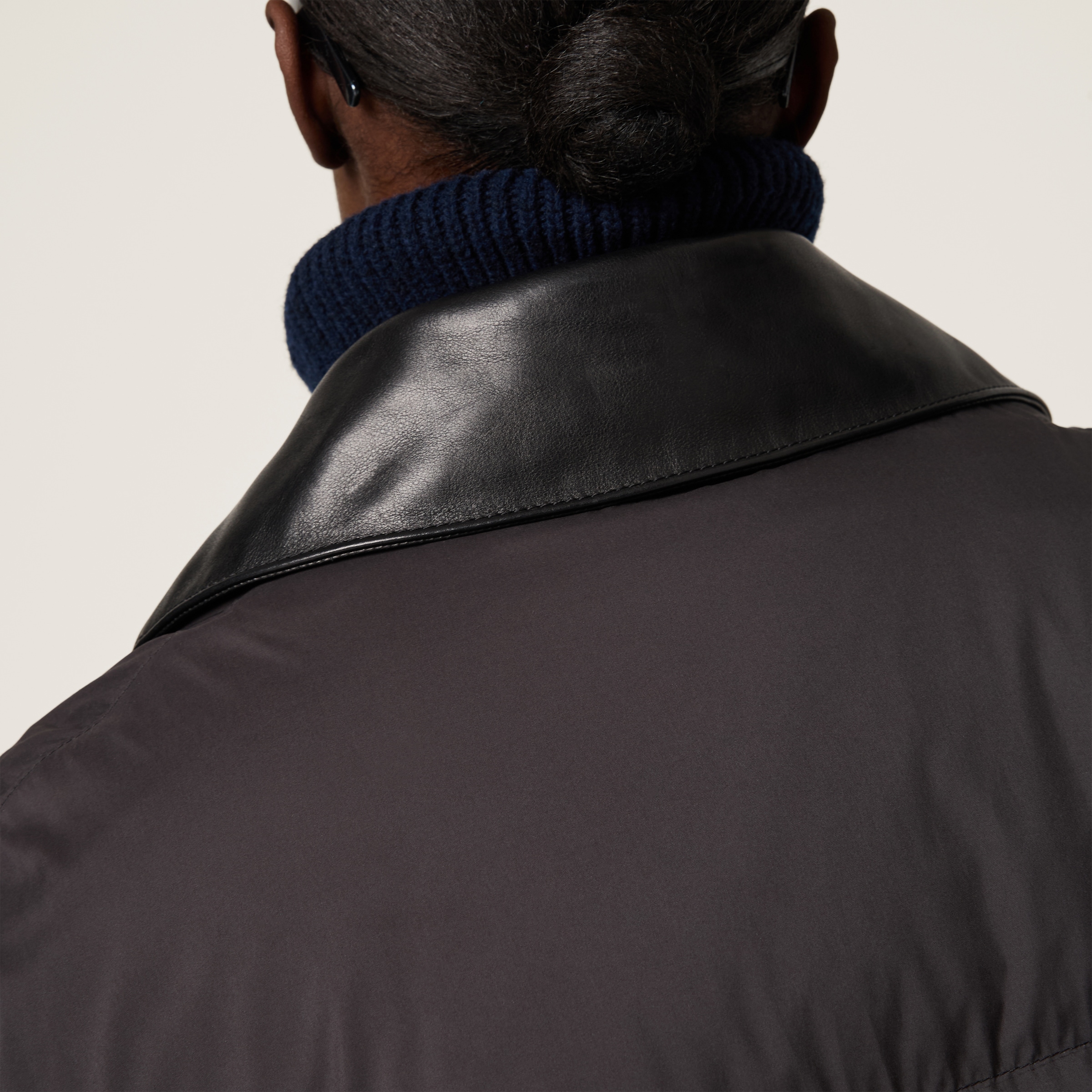 Black Technical Pongé Cropped Down Jacket | Miu Miu