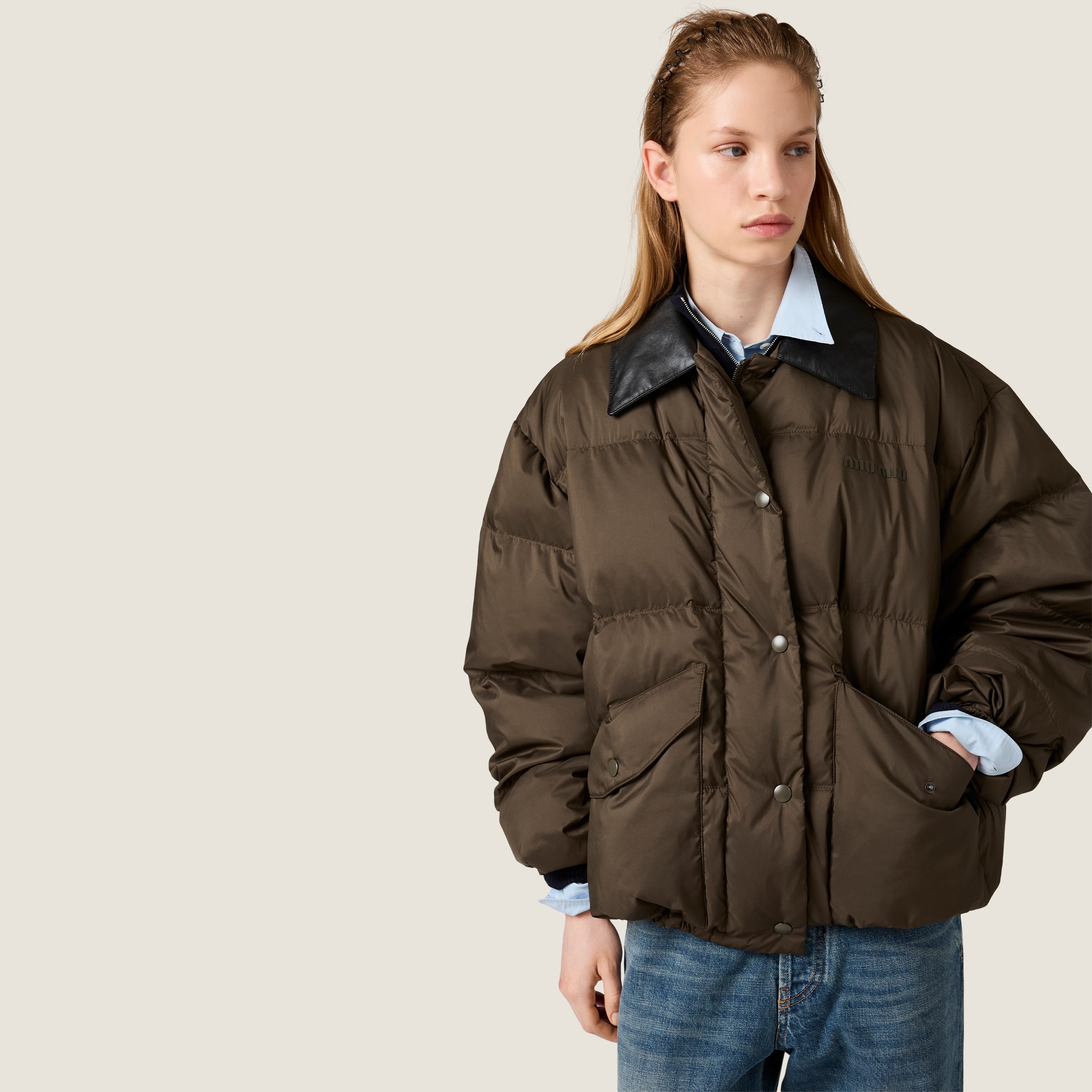 Technical pongé cropped down jacket - thumbnail 5