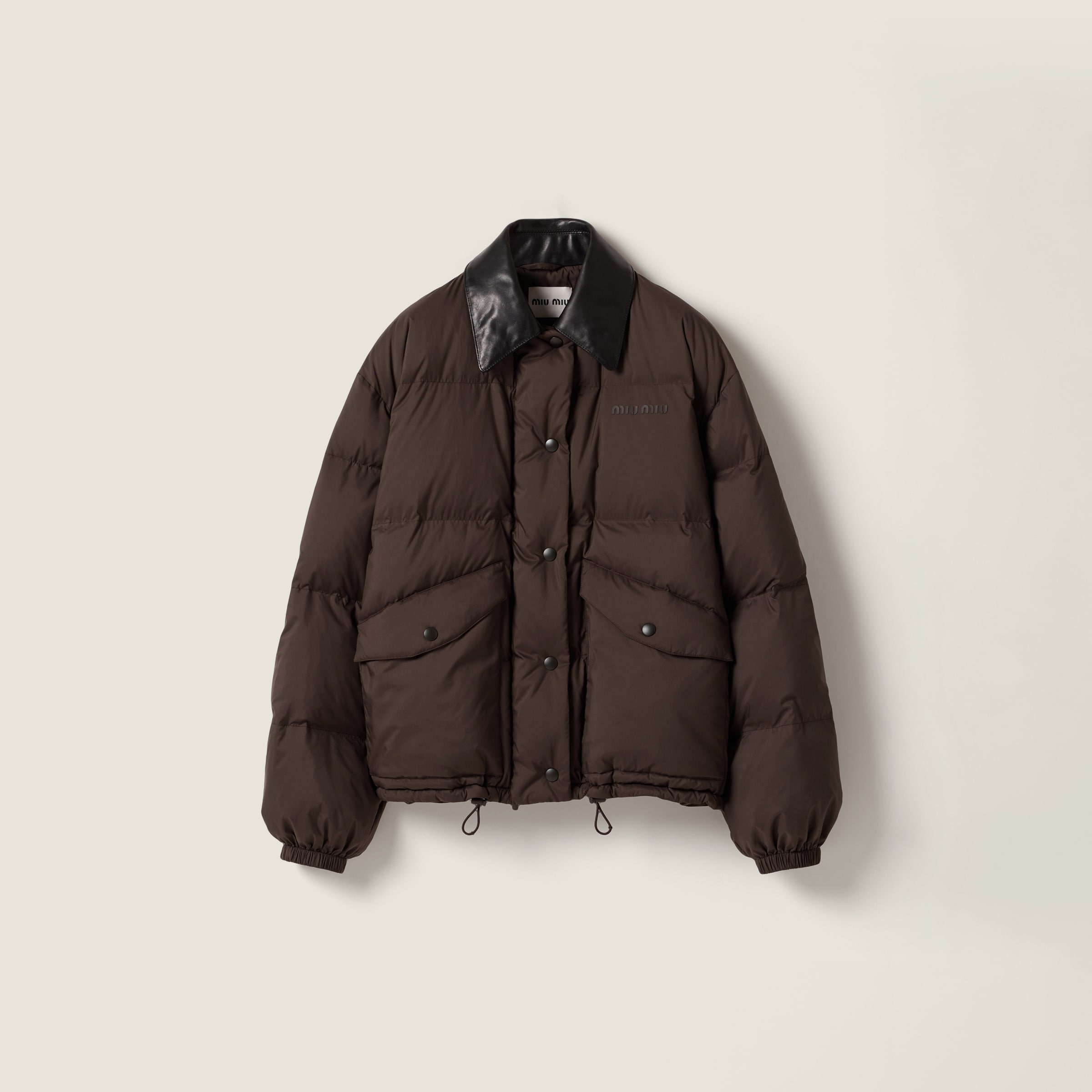 Ebony Technical Pongé Cropped Down Jacket | Miu Miu