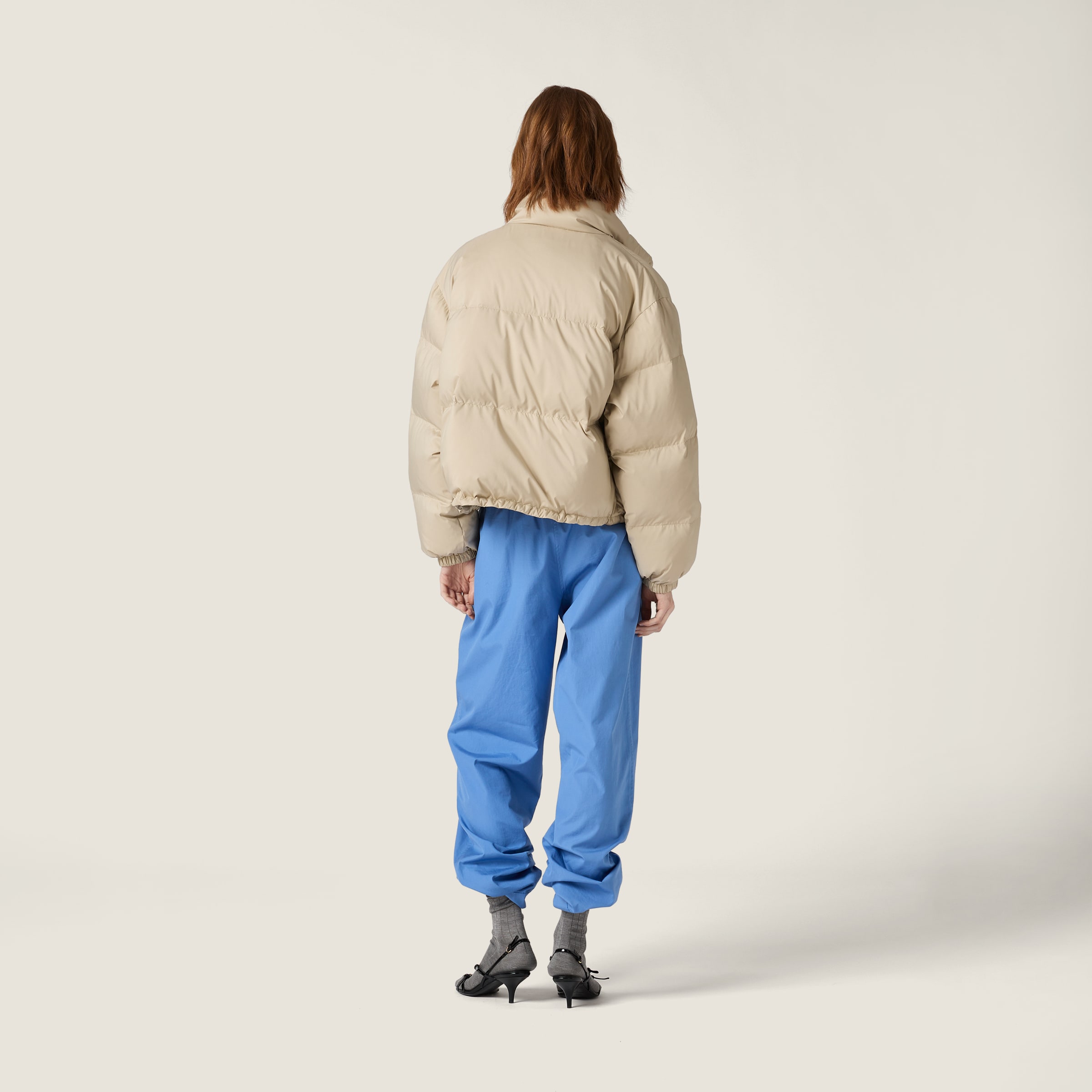 Miu Miu Technical Pongé Down Jacket In Neutral