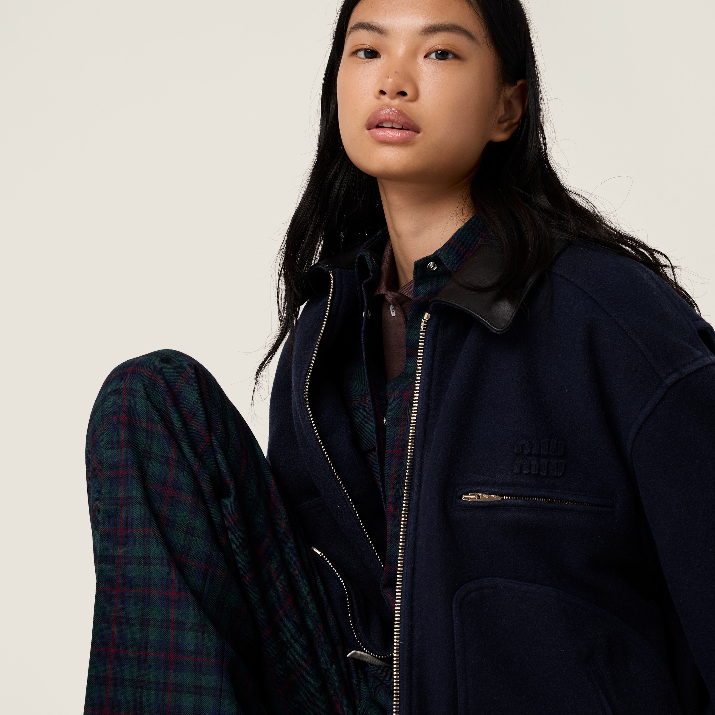 Miu Miu Washed Wool Cloth Blouson Jacket In Blue