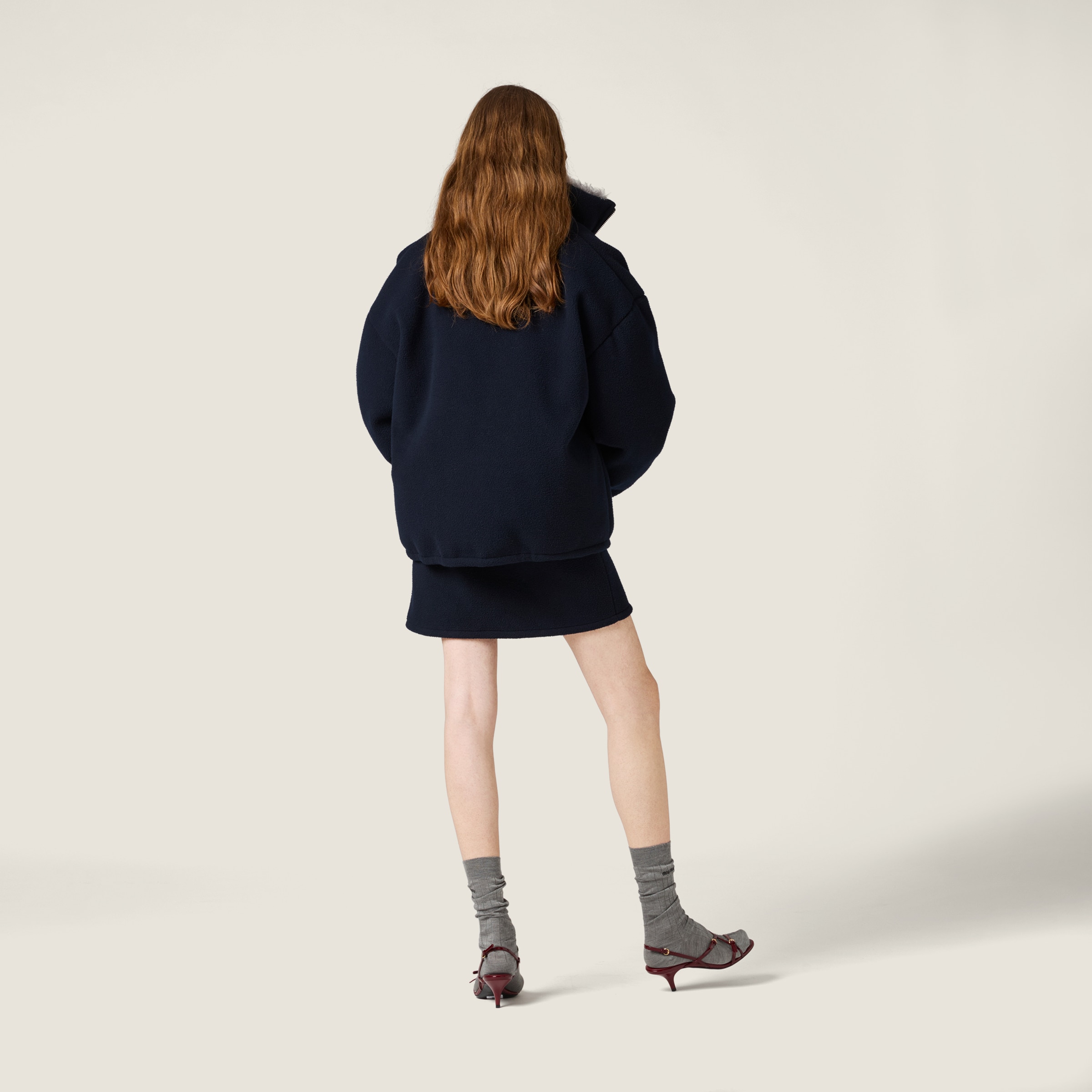 Miu Miu Fleece Down Jacket In Blue