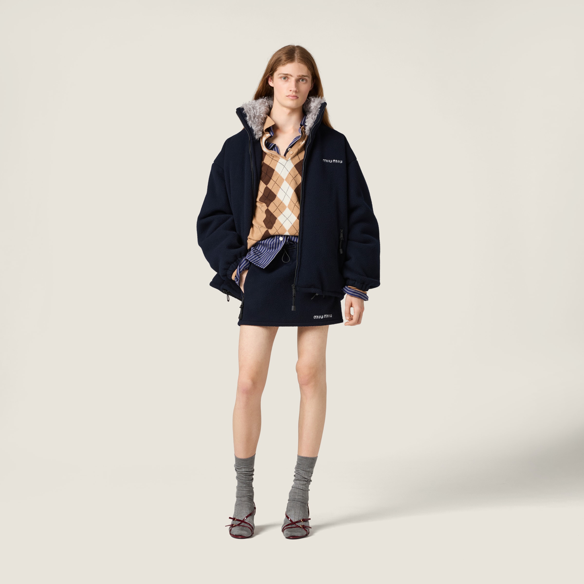 Miu Miu Fleece Down Jacket In Blue