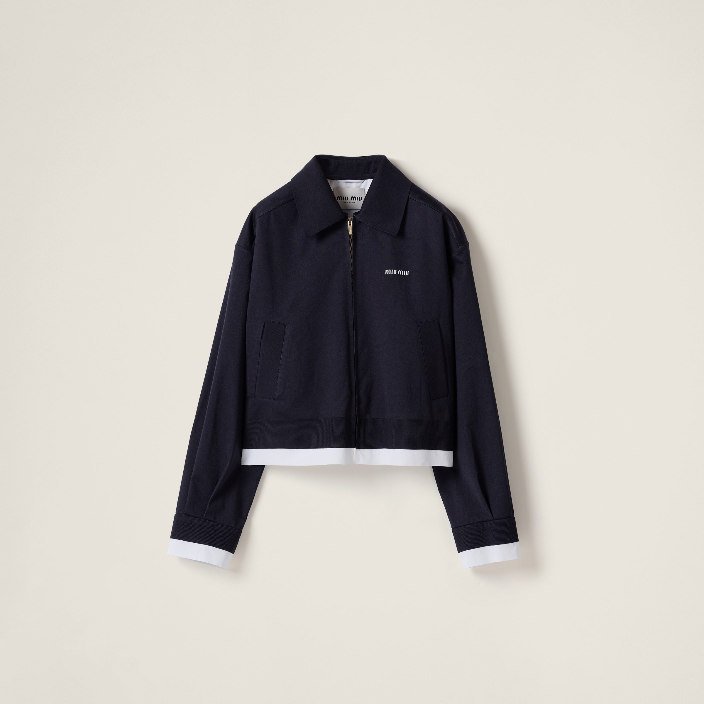 Blue/white Knit And Poplin Blouson Jacket | Miu Miu