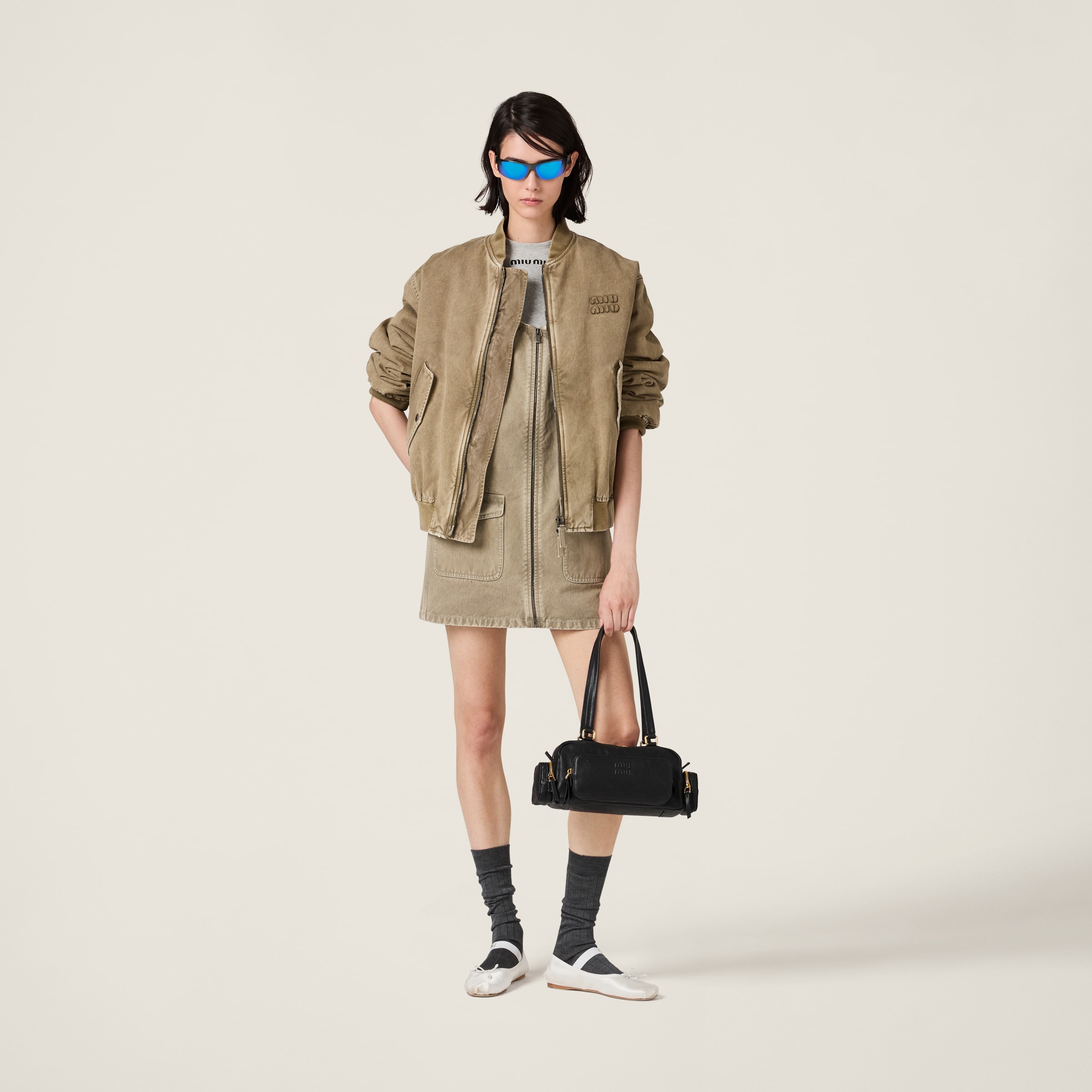 Miu Miu Garment-dyed Gabardine Bomber Jacket In Tundra