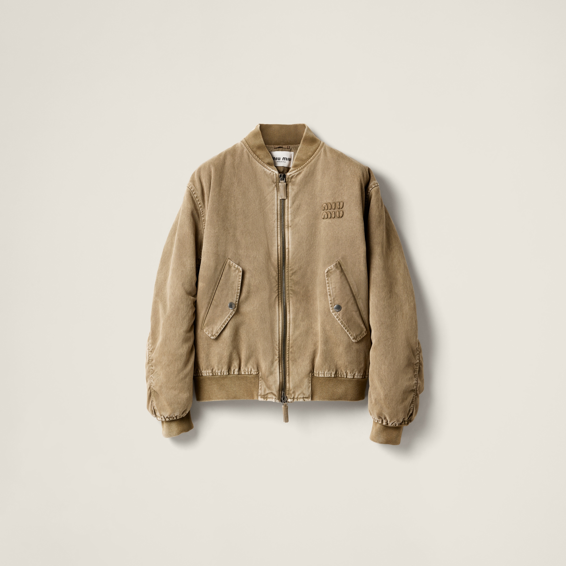 Miu Miu Garment-dyed Gabardine Bomber Jacket In Tundra