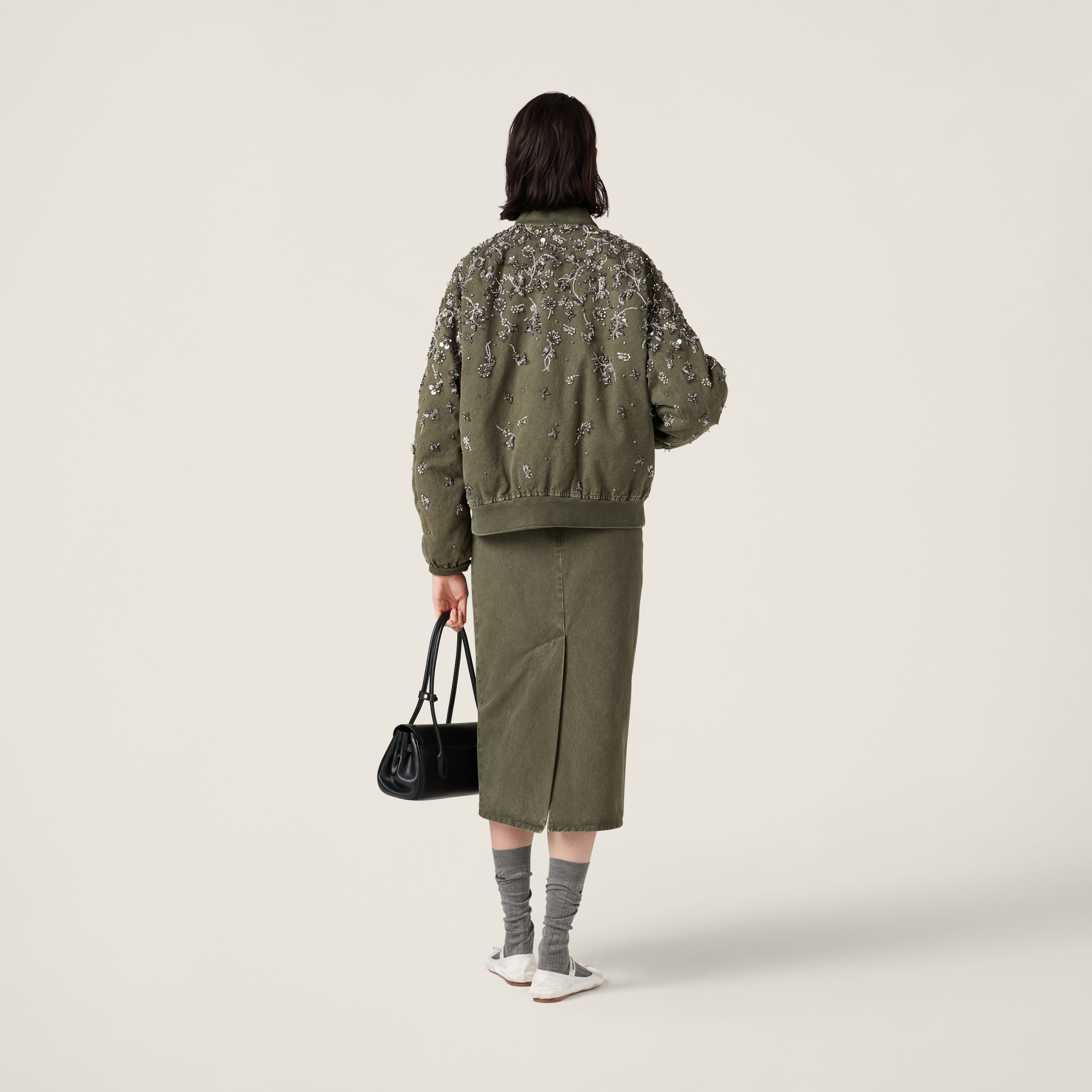 Miu Miu Garment-dyed Gabardine Bomber Jacket In Olive Green