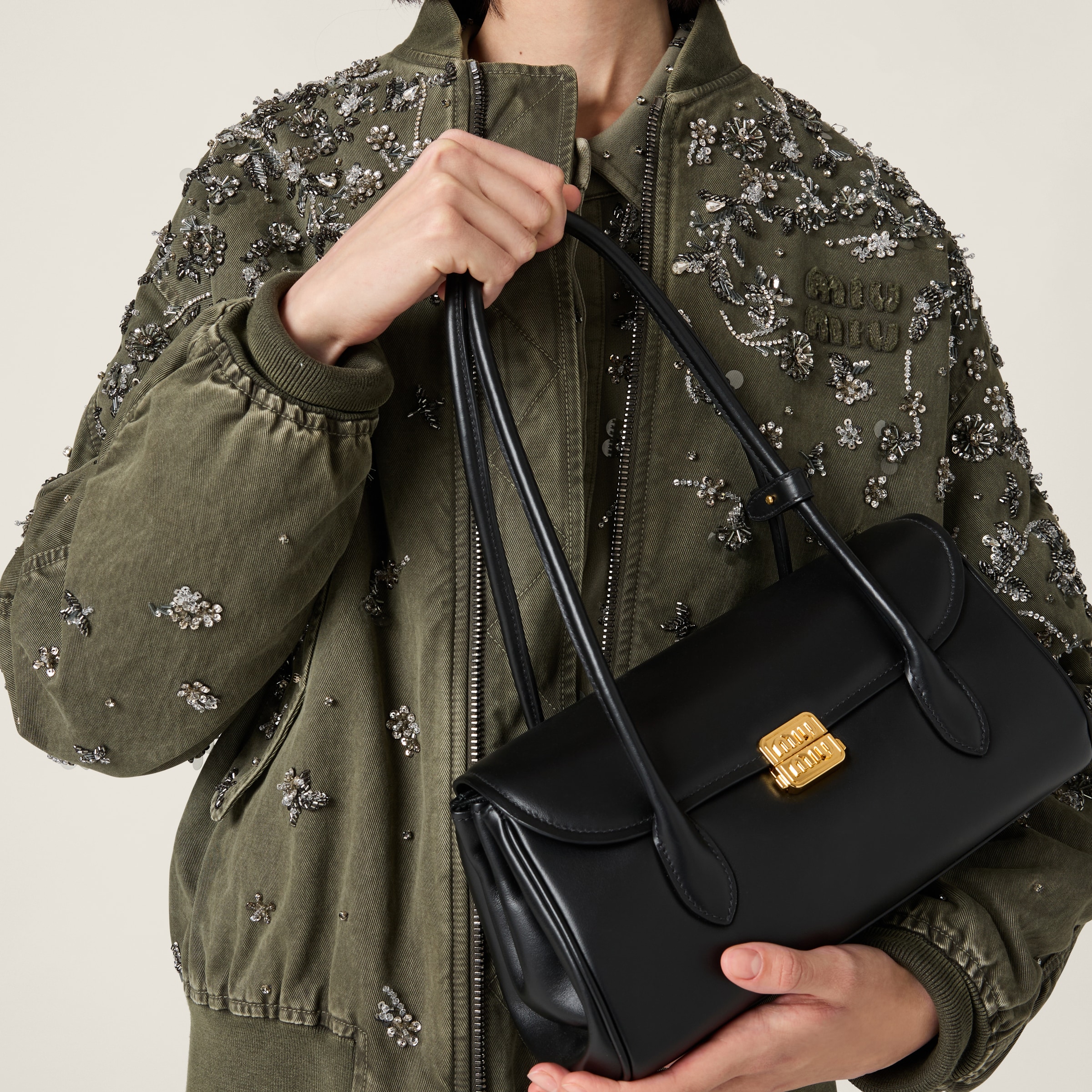Miu Miu Garment-dyed Gabardine Bomber Jacket In Olive Green