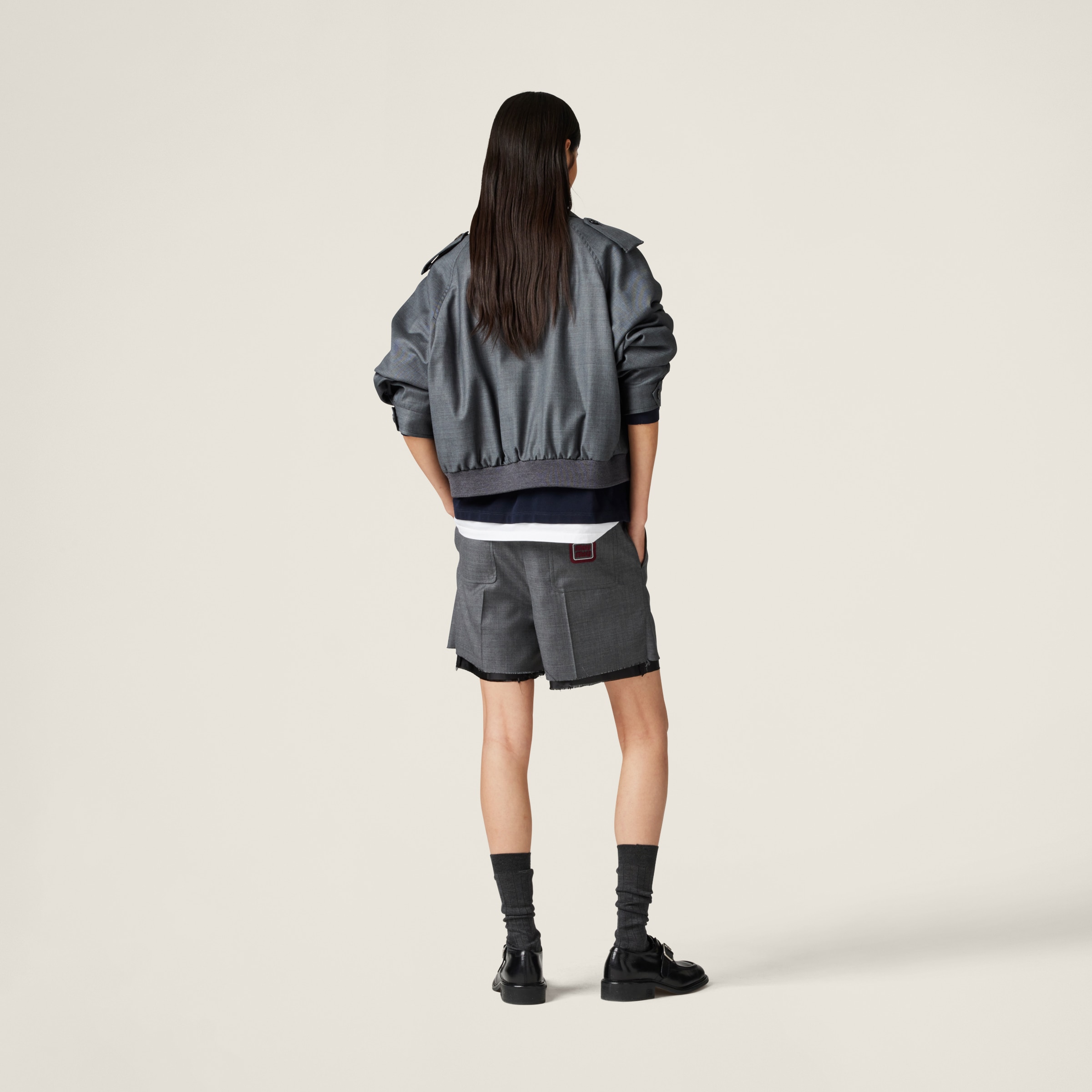 Miu Miu Grisaille Blouson Jacket In Slate Gray