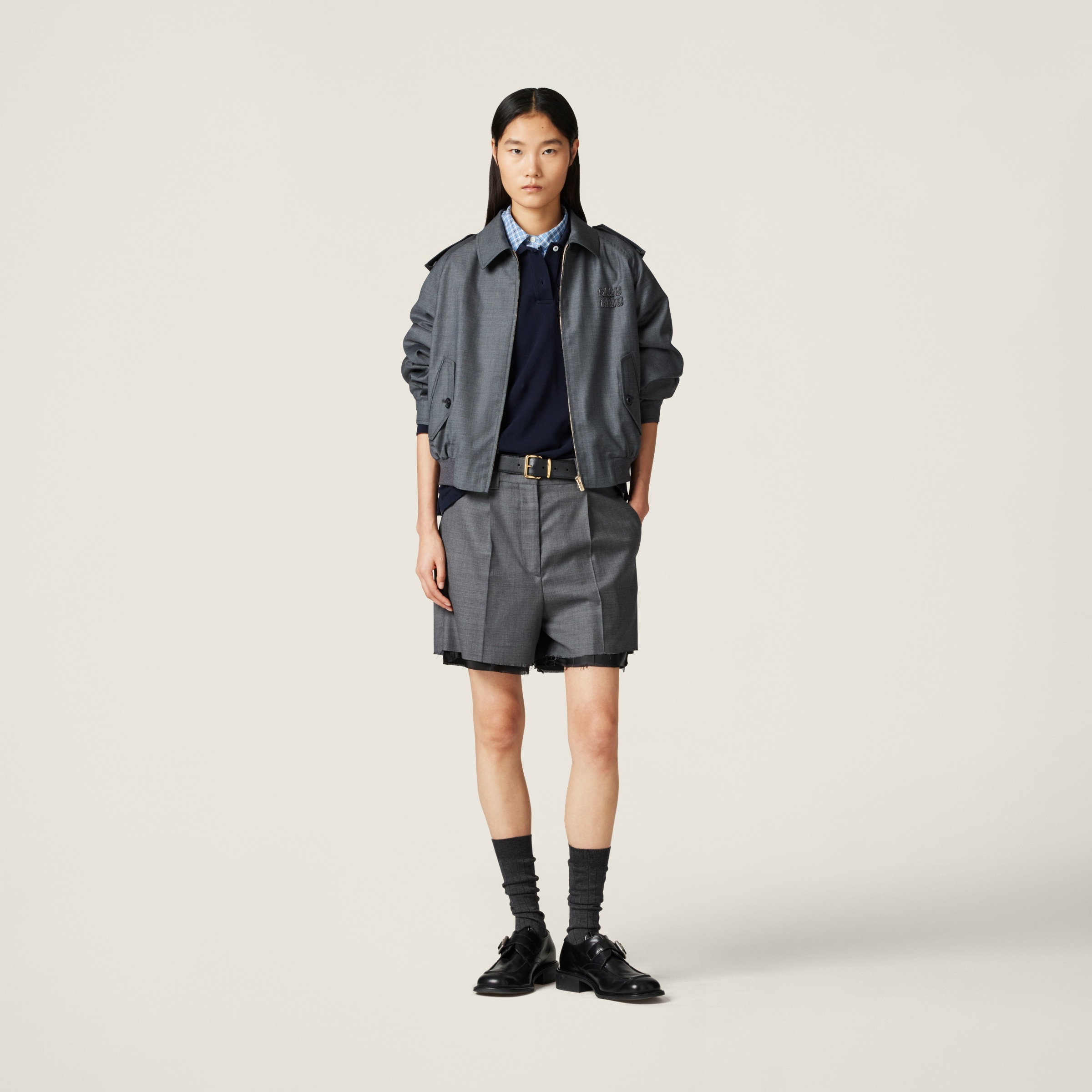 Miu Miu Grisaille Blouson Jacket In Slate Gray