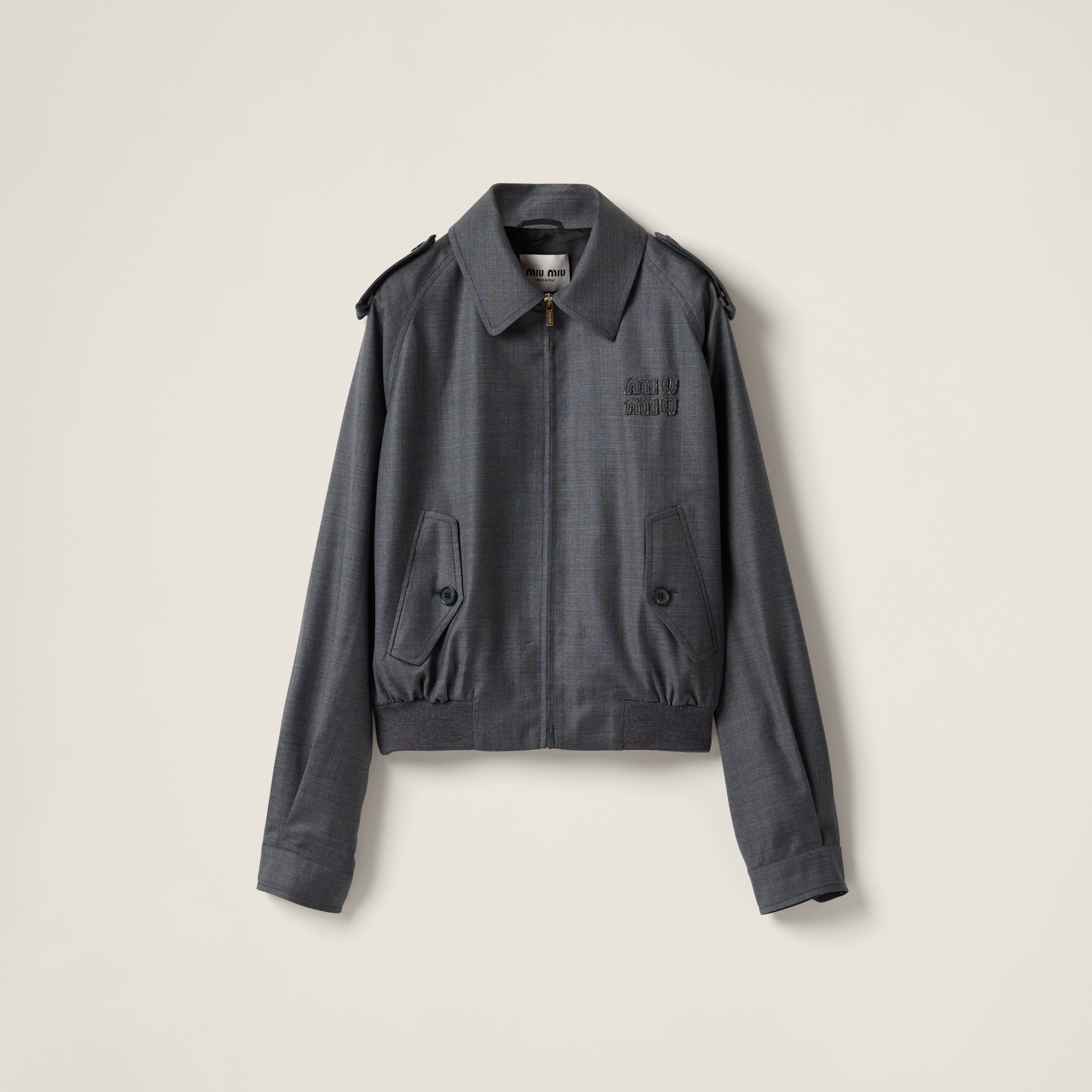 Miu Miu Grisaille Blouson Jacket In Slate Gray