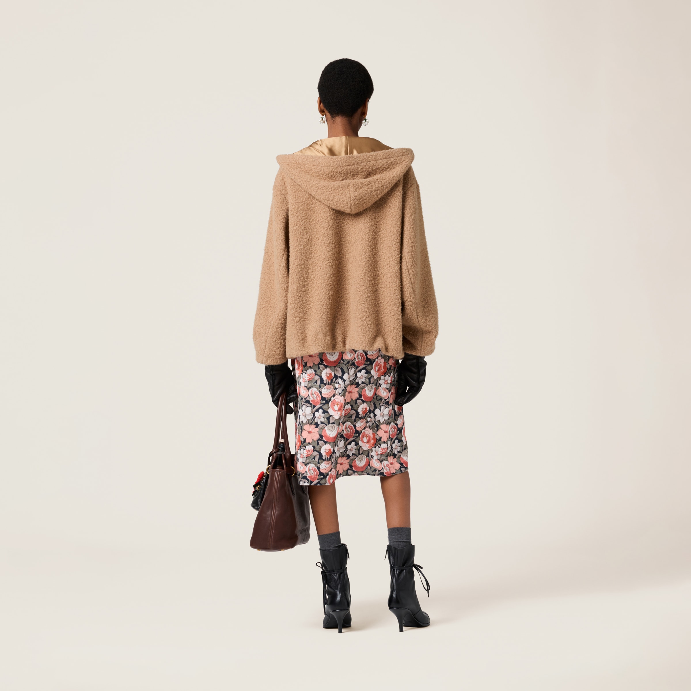 Miu Miu Pile Hoodie Jacket In Camel Brown