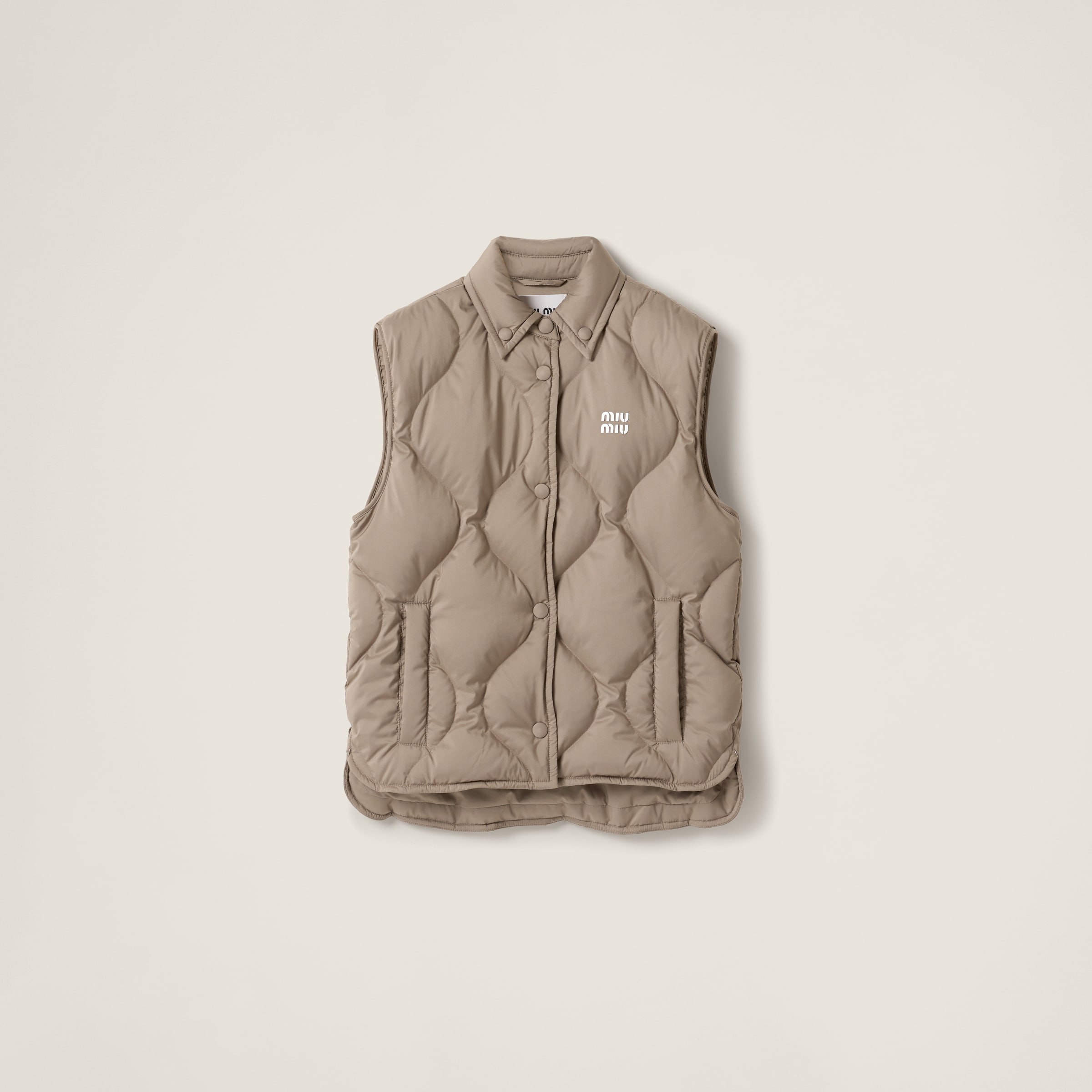 Miu Miu Technical Pongee Down Vest In Clay Grey